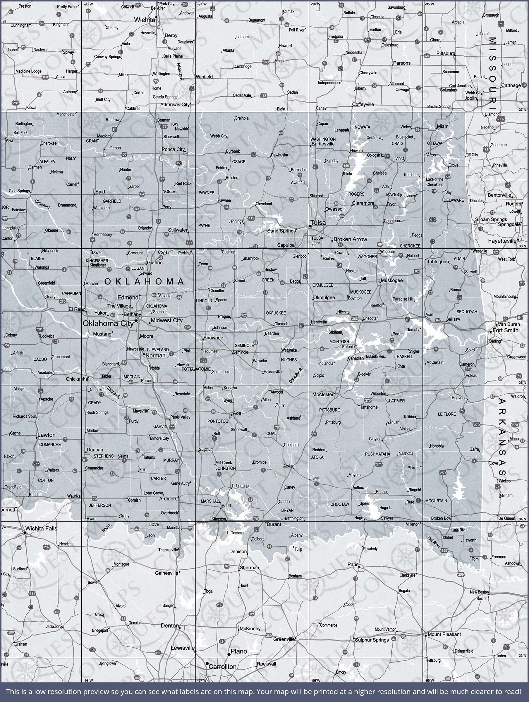 Push Pin Oklahoma Map (Pin Board) - Light Gray Color Splash CM Pin Board