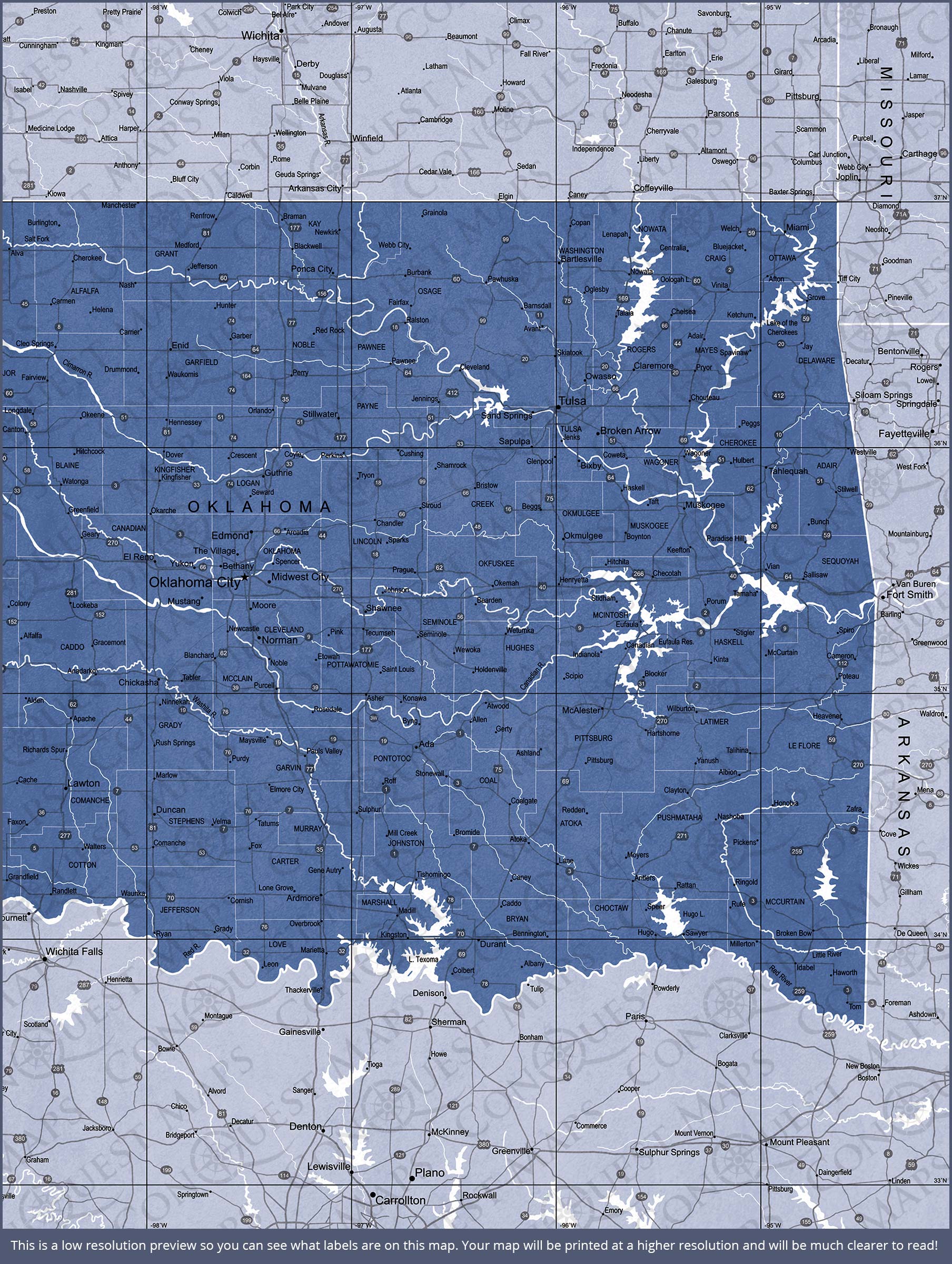 Push Pin Oklahoma Map (Pin Board) - Navy Color Splash CM Pin Board