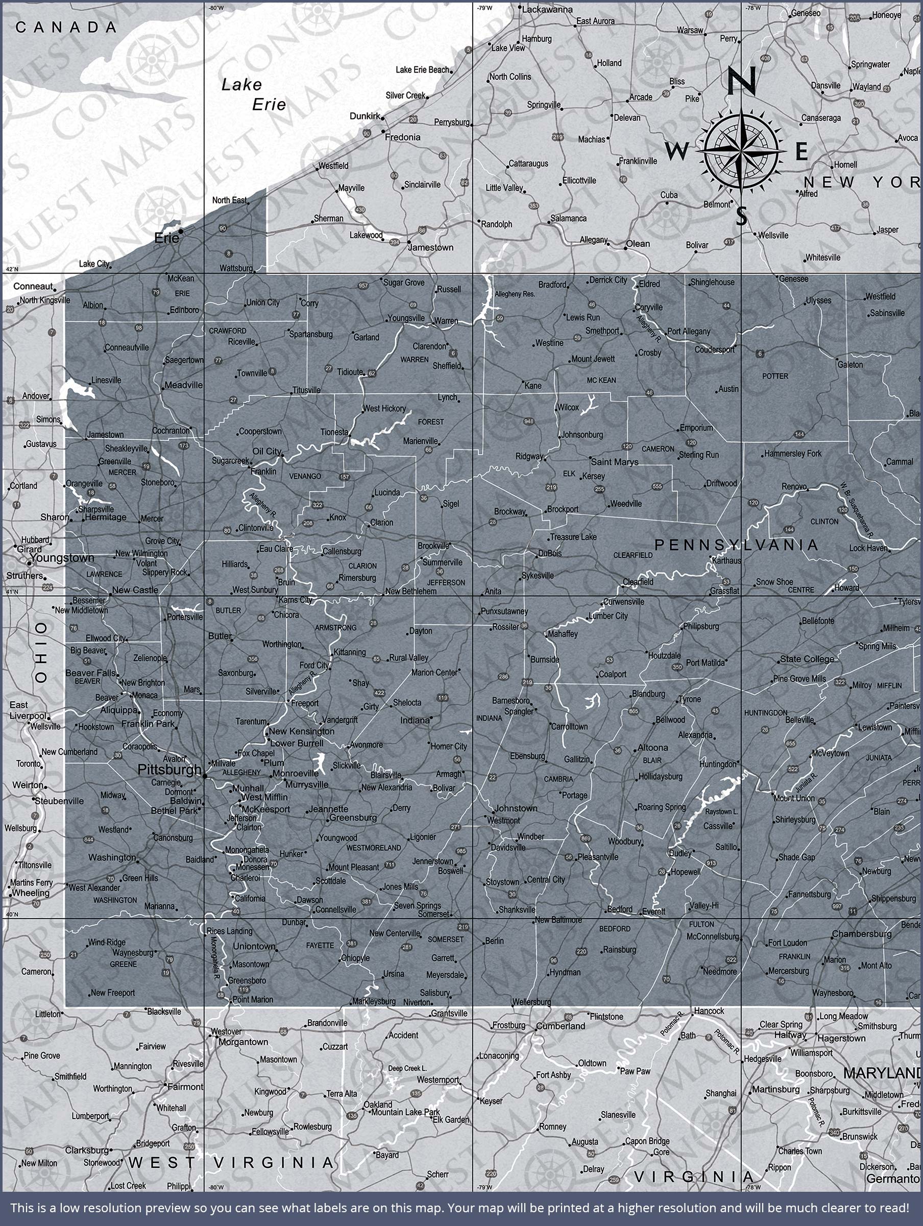 Push Pin Pennsylvania Map (Pin Board) - Dark Gray Color Splash CM Pin Board