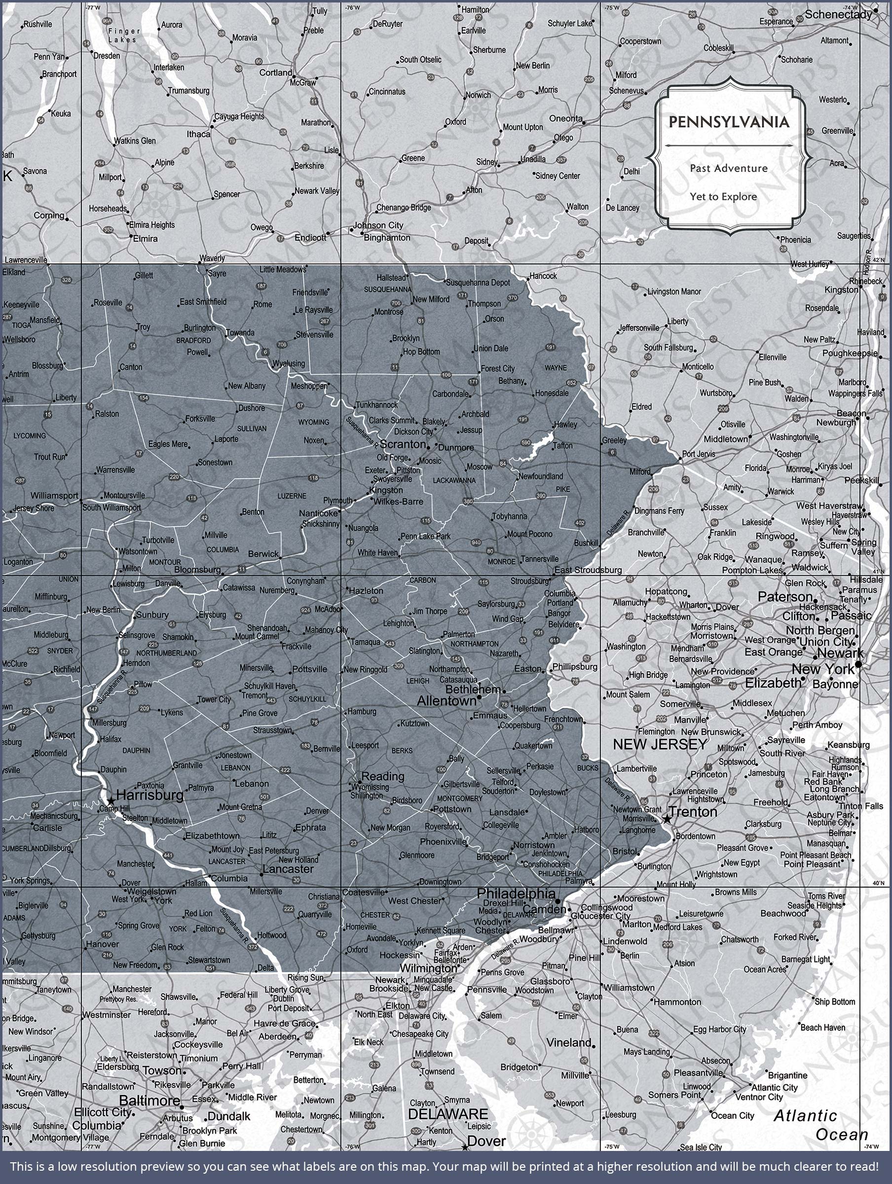 Push Pin Pennsylvania Map (Pin Board) - Dark Gray Color Splash CM Pin Board