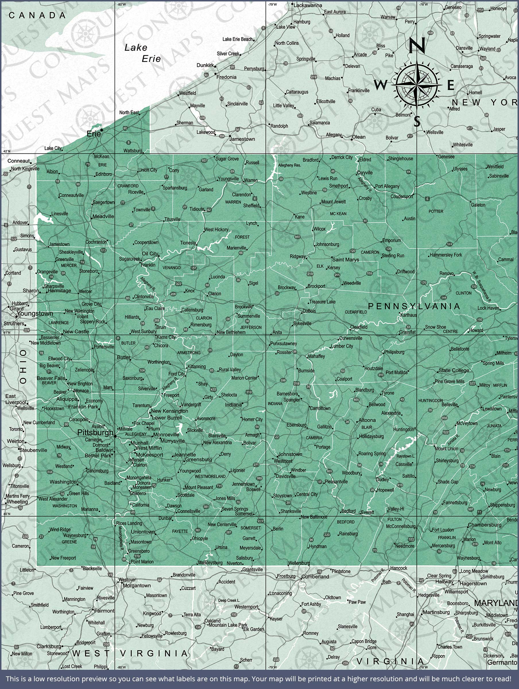 Push Pin Pennsylvania Map (Pin Board) - Green Color Splash CM Pin Board