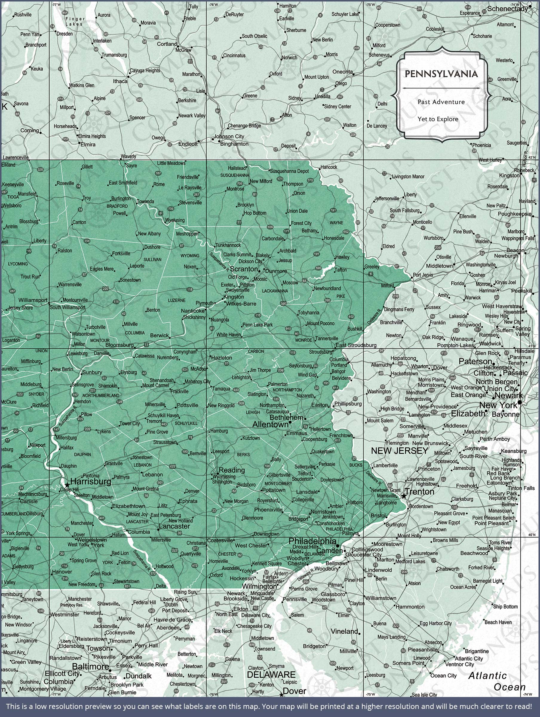 Push Pin Pennsylvania Map (Pin Board) - Green Color Splash CM Pin Board