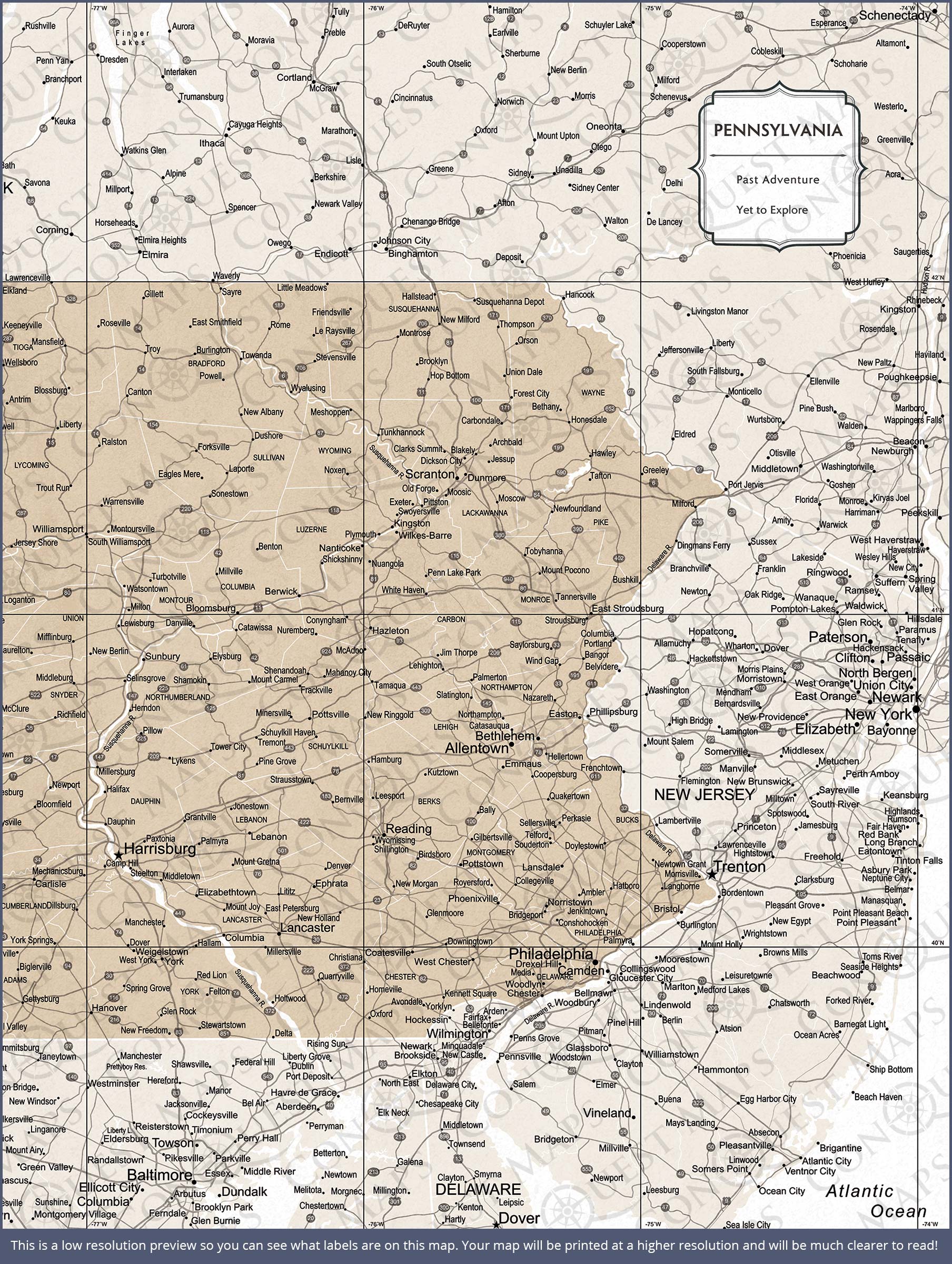Push Pin Pennsylvania Map (Pin Board) - Light Brown Color Splash CM Pin Board