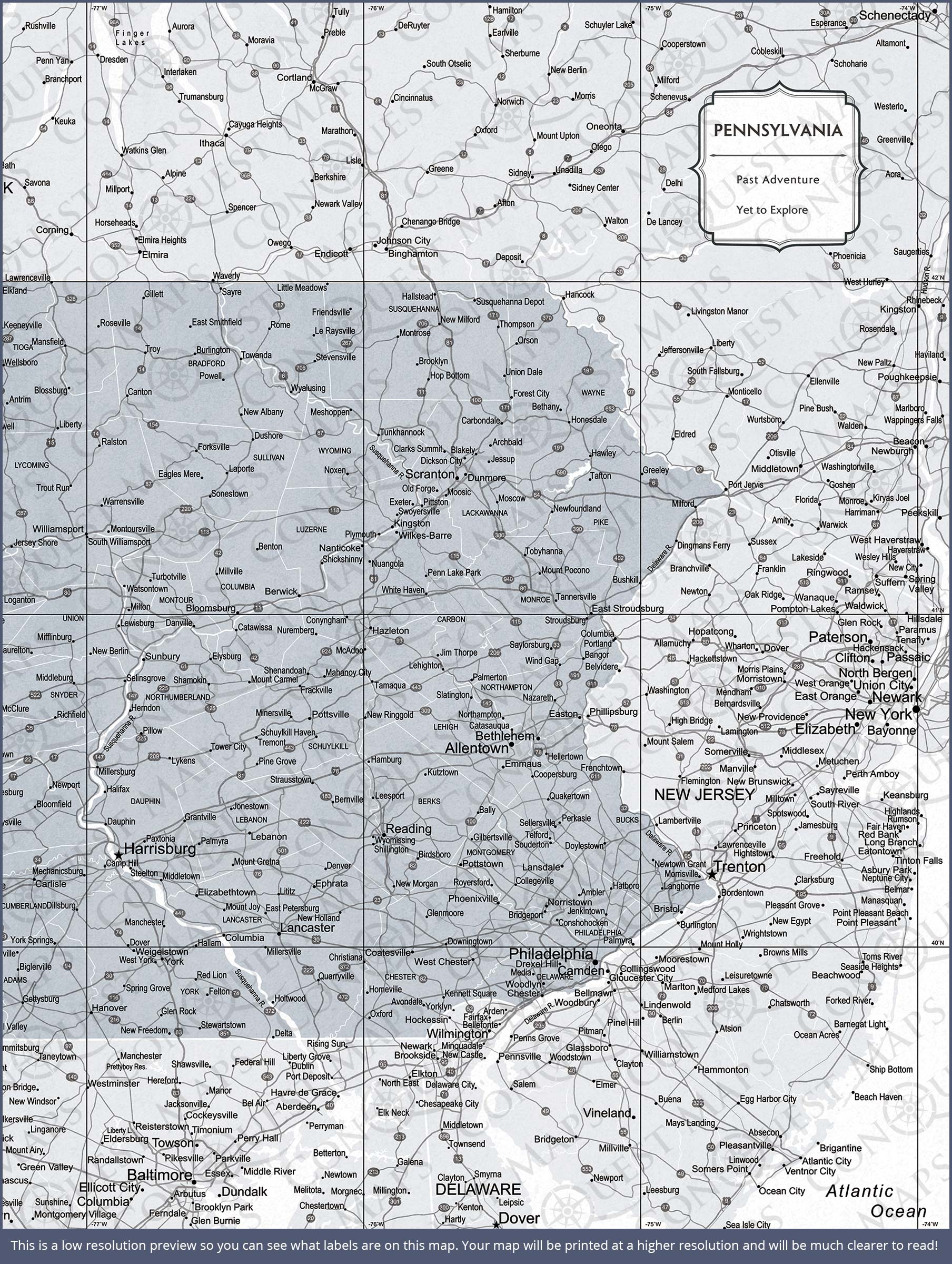 Push Pin Pennsylvania Map (Pin Board) - Light Gray Color Splash CM Pin Board