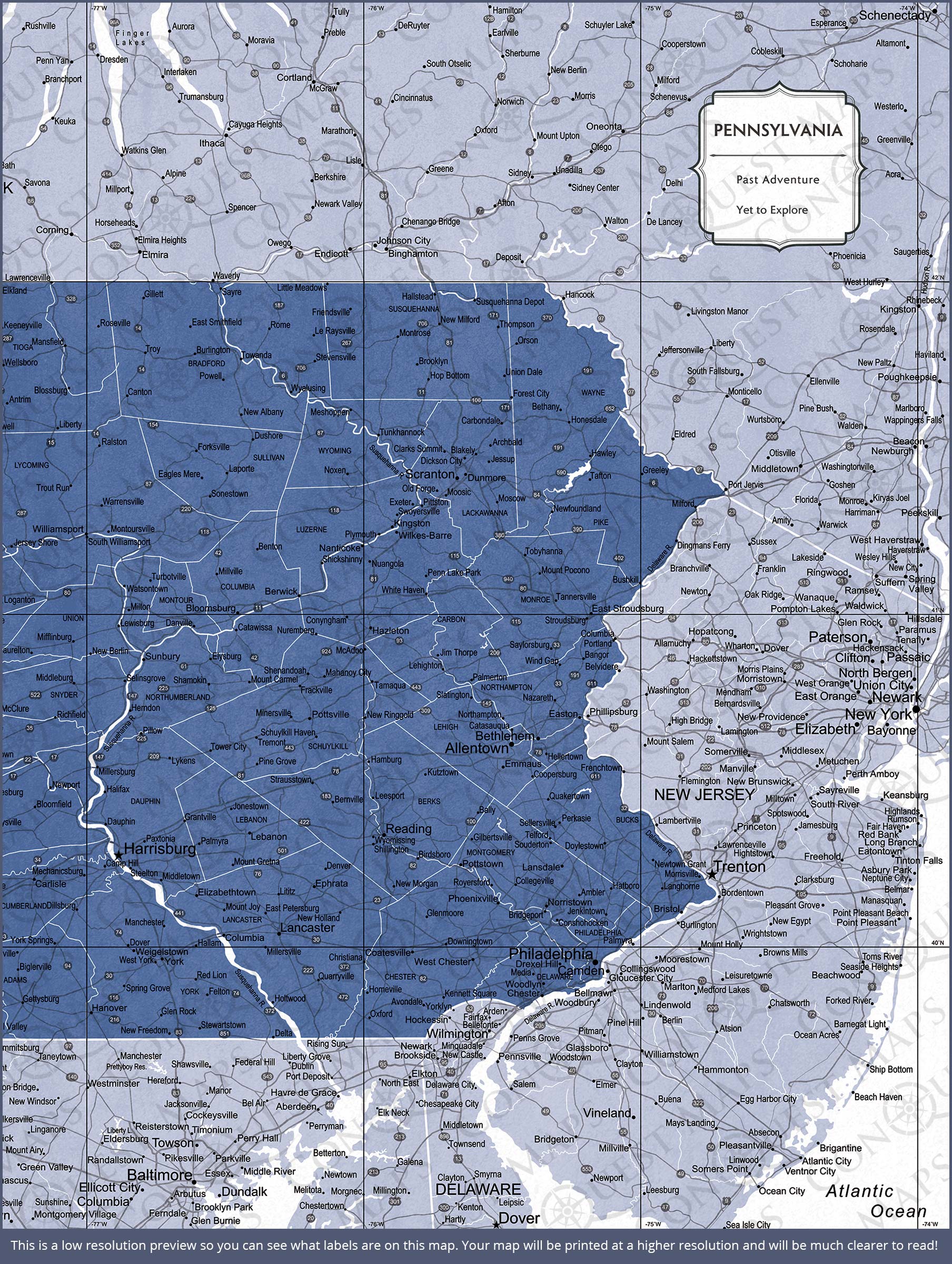 Push Pin Pennsylvania Map (Pin Board) - Navy Color Splash CM Pin Board