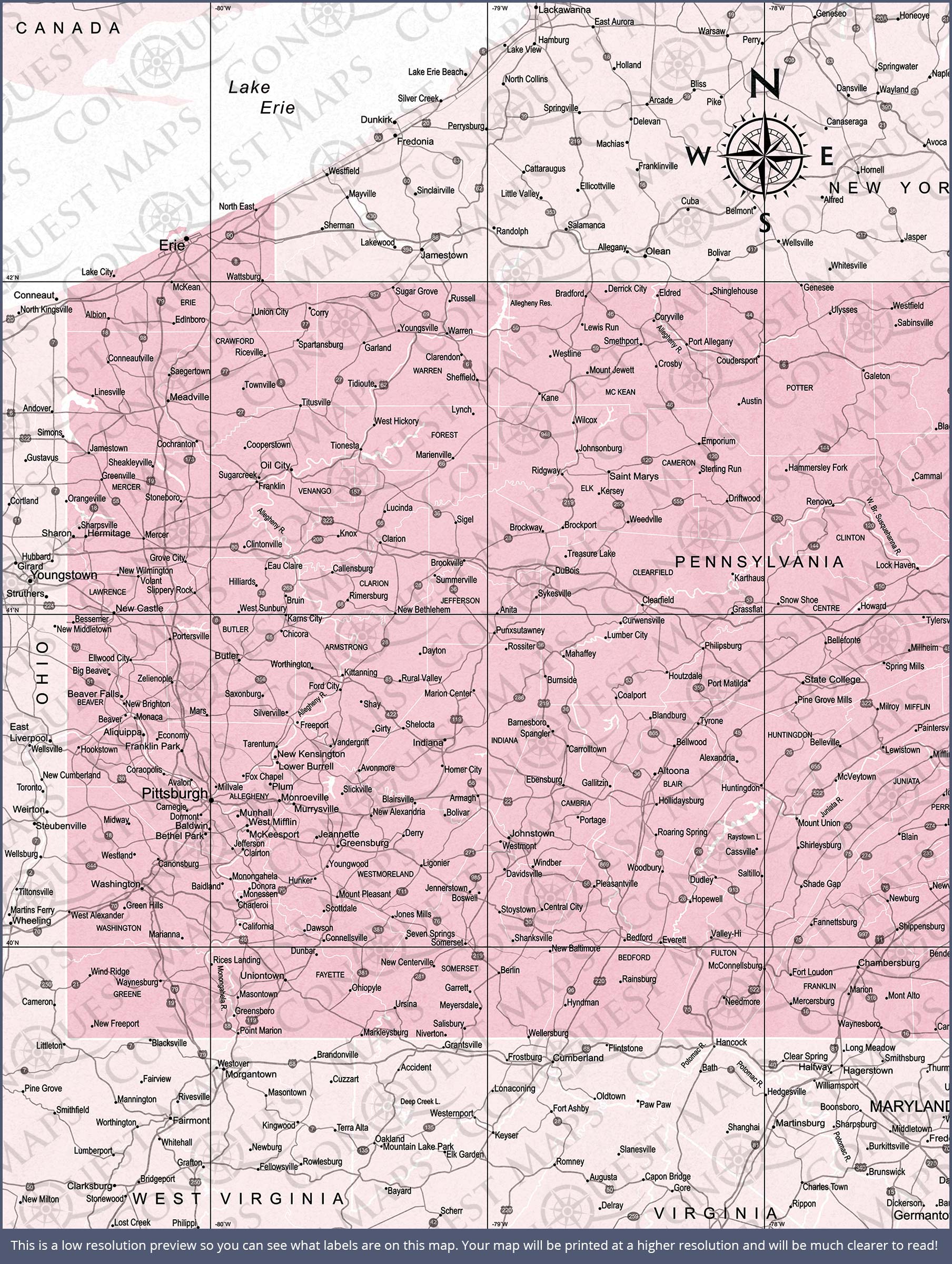 Push Pin Pennsylvania Map (Pin Board) - Pink Color Splash CM Pin Board