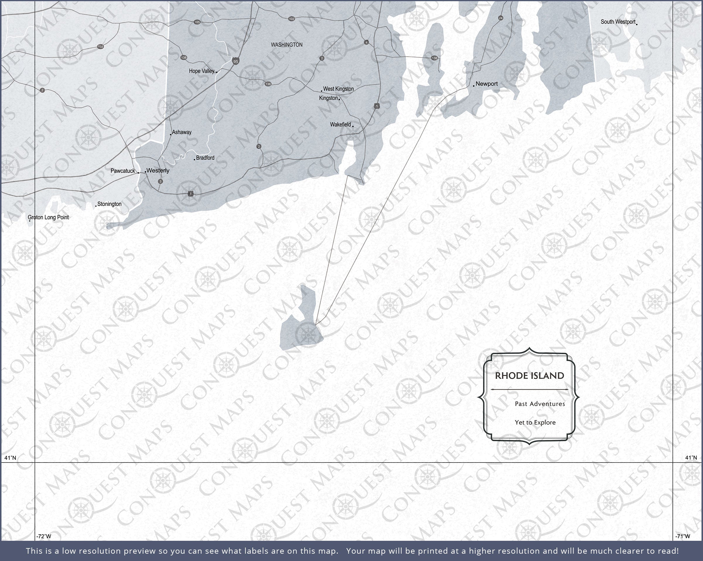 Push Pin Rhode Island Map (Pin Board) - Light Gray Color Splash CM Pin Board