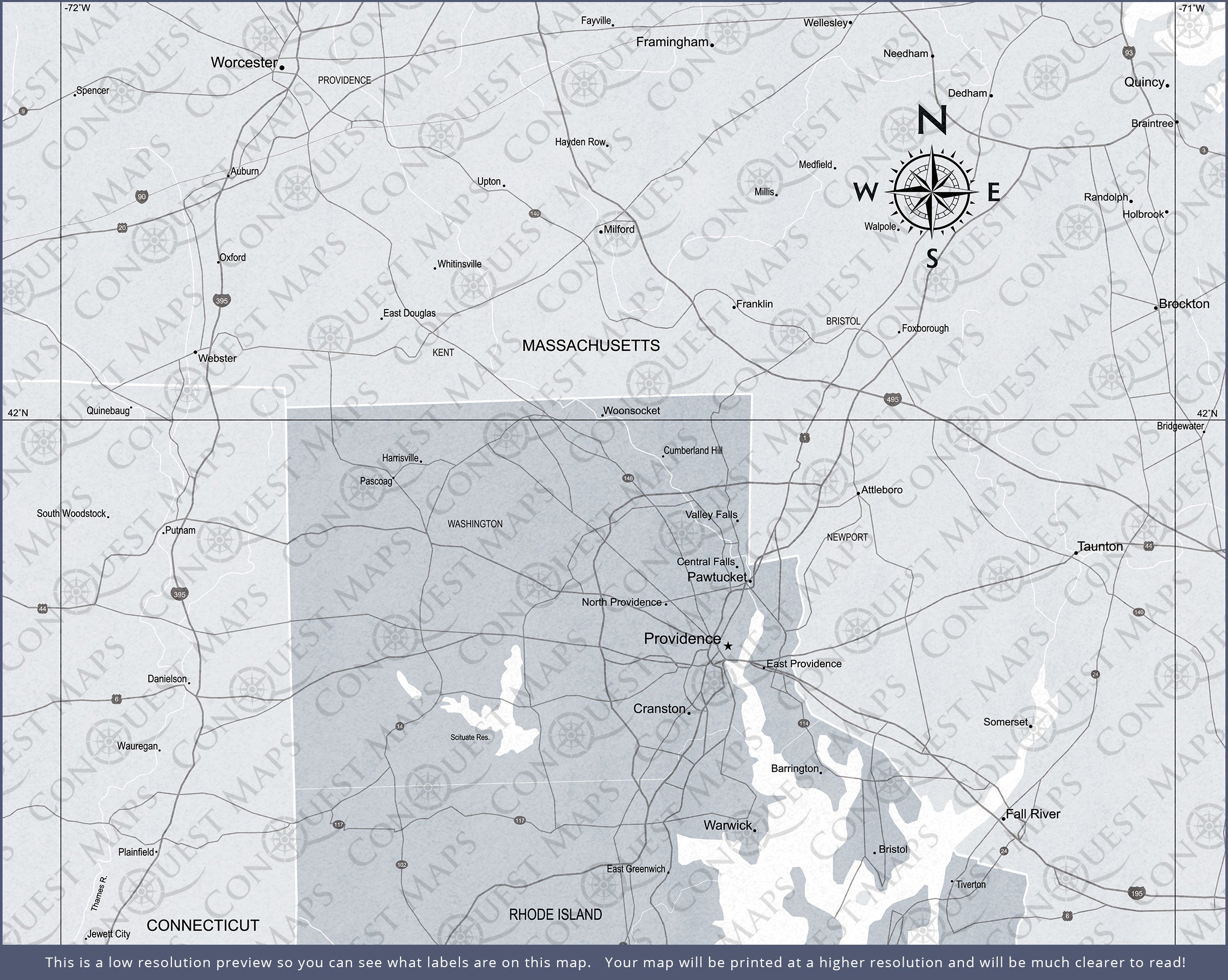 Push Pin Rhode Island Map (Pin Board) - Light Gray Color Splash CM Pin Board