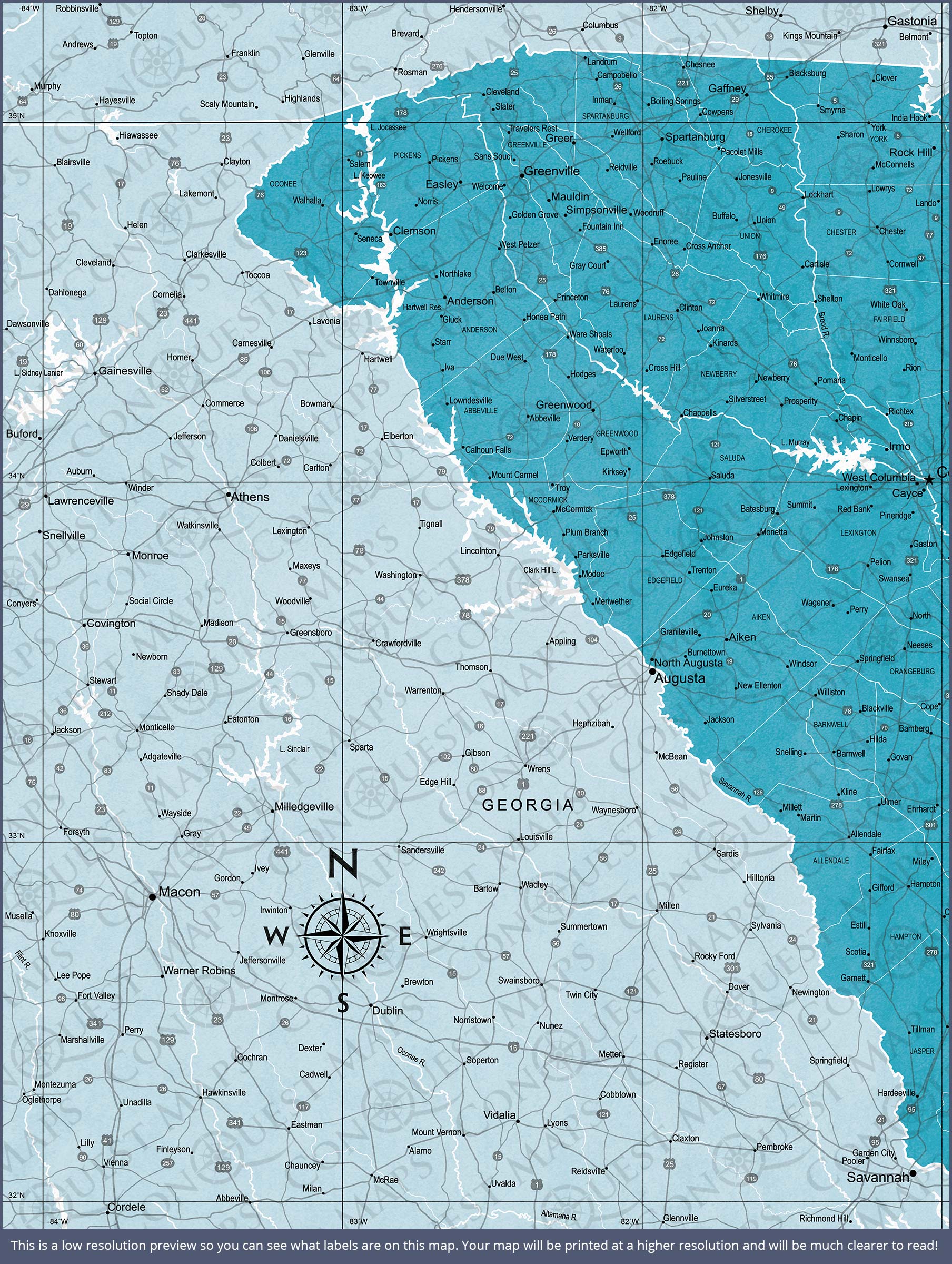 Push Pin South Carolina Map (Pin Board) - Teal Color Splash CM Pin Board