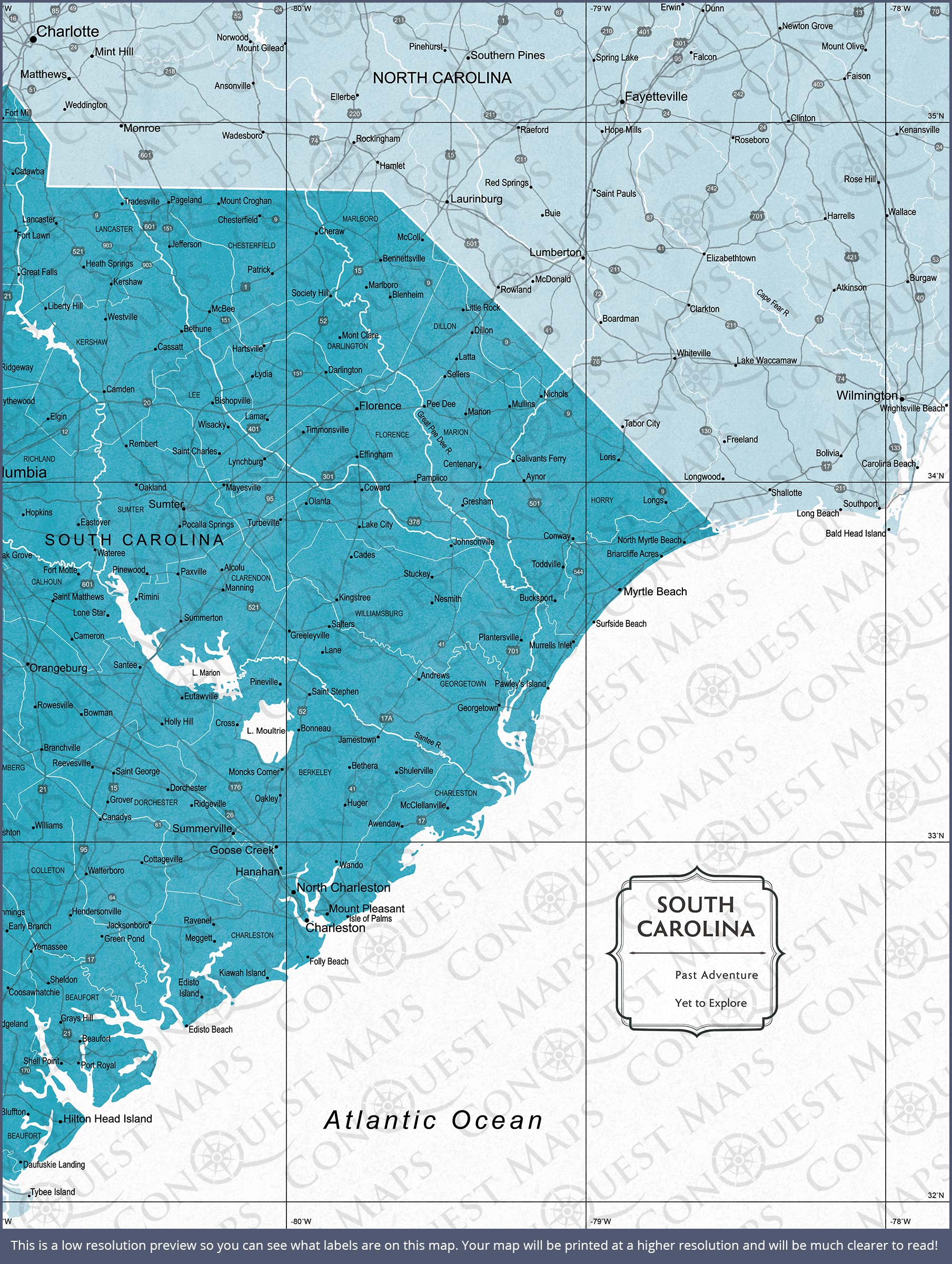 Push Pin South Carolina Map (Pin Board) - Teal Color Splash CM Pin Board