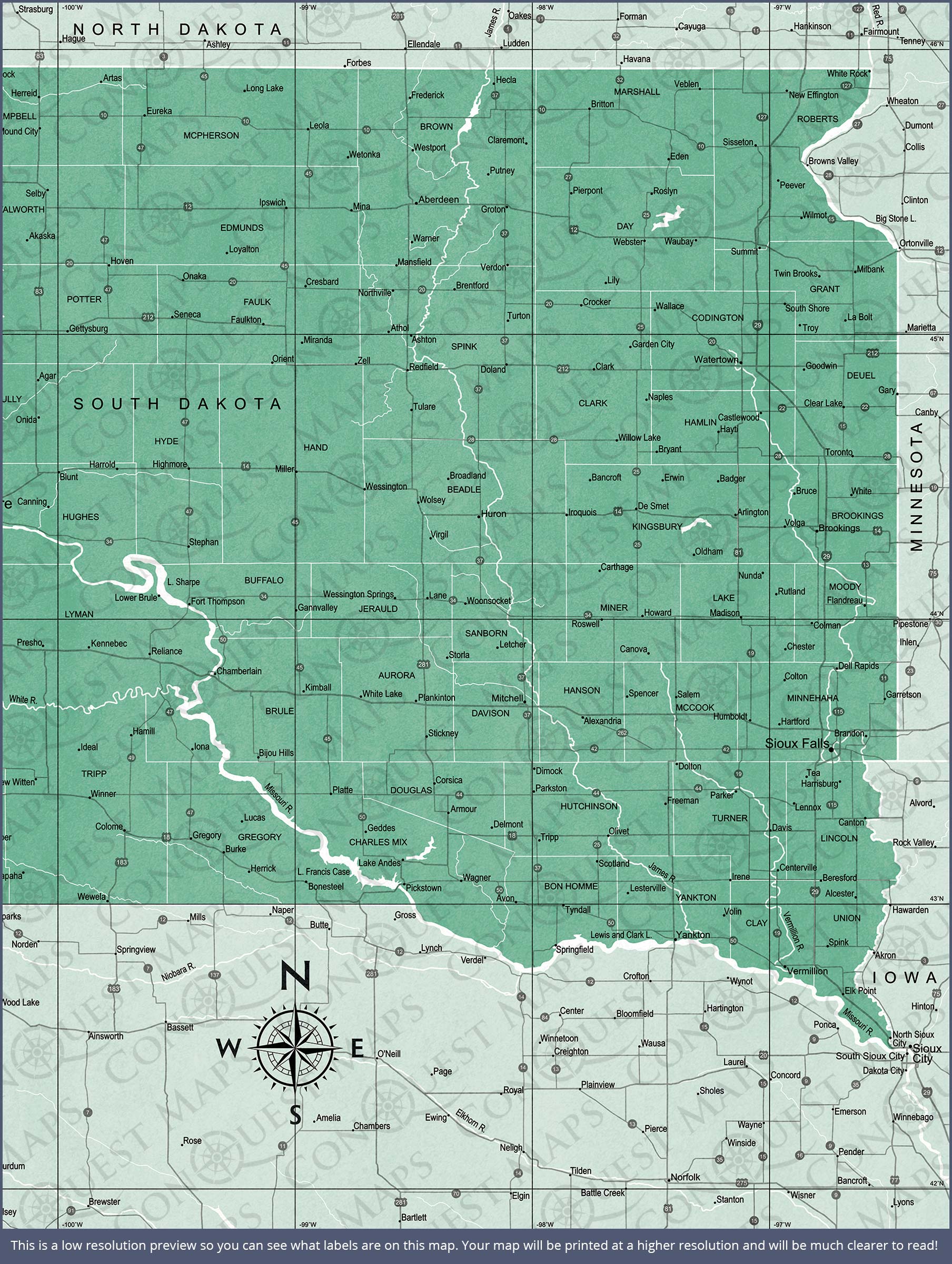 Push Pin South Dakota Map (Pin Board) - Green Color Splash CM Pin Board
