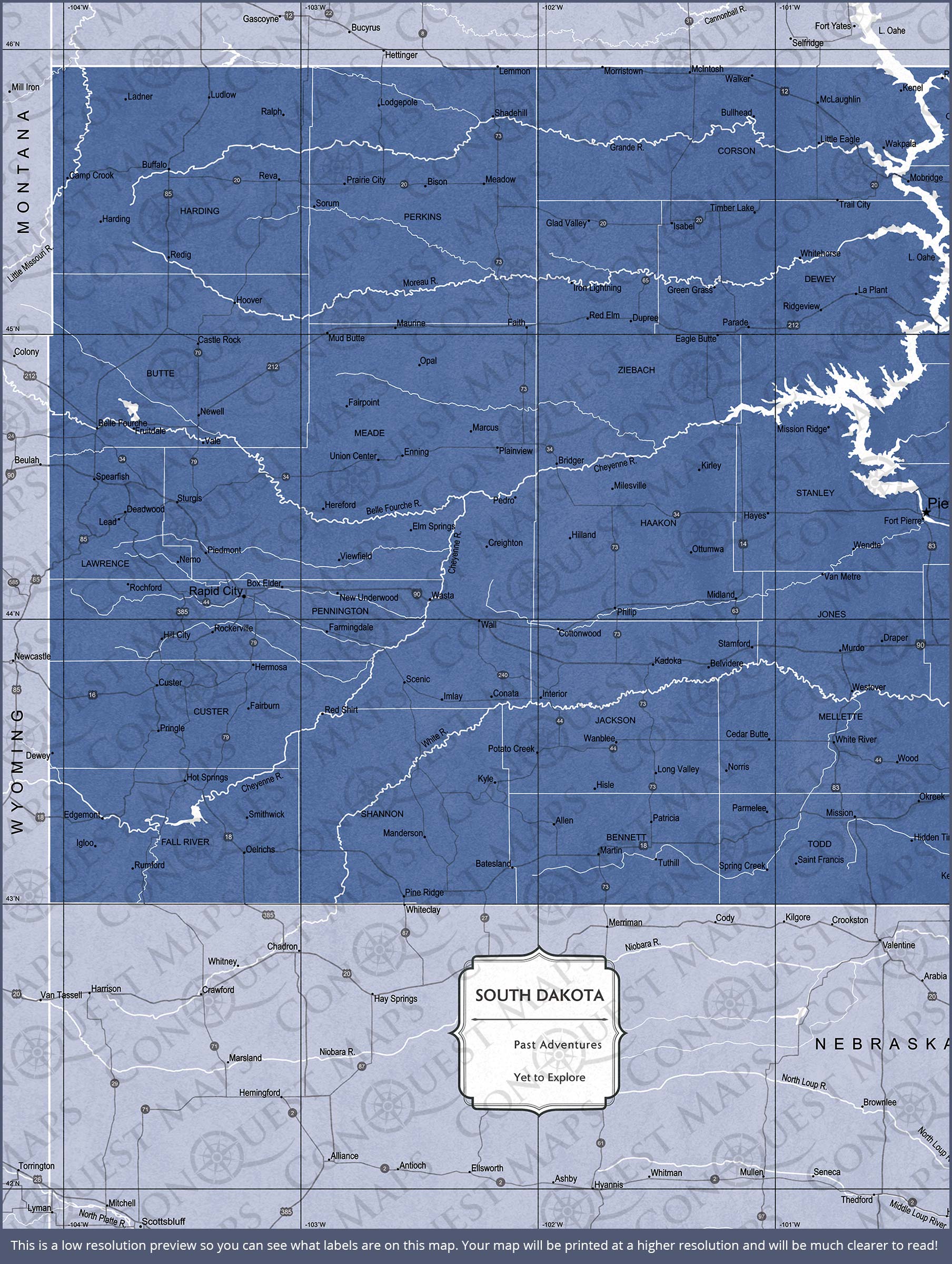 Push Pin South Dakota Map (Pin Board) - Navy Color Splash CM Pin Board