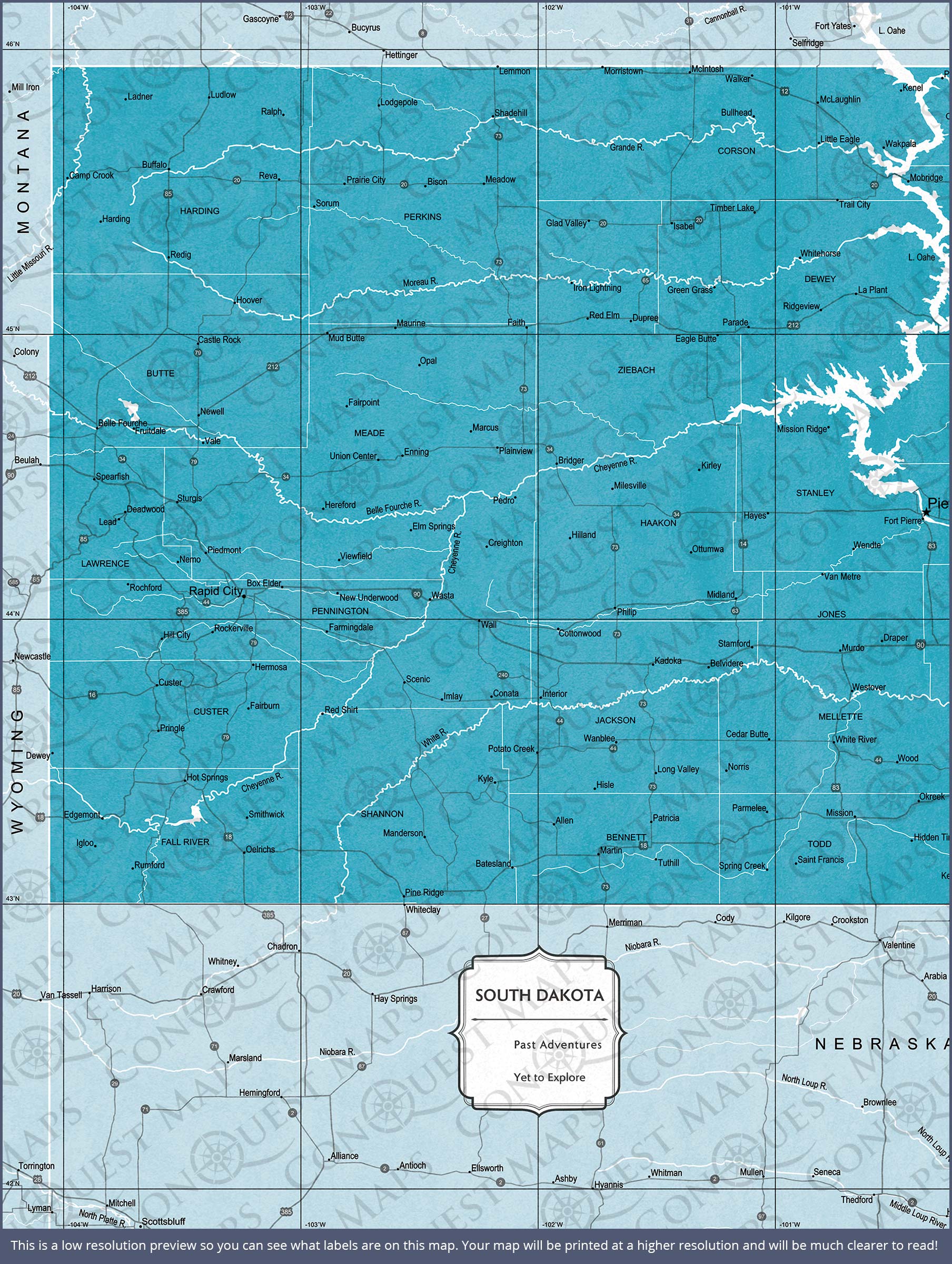 Push Pin South Dakota Map (Pin Board) - Teal Color Splash CM Pin Board