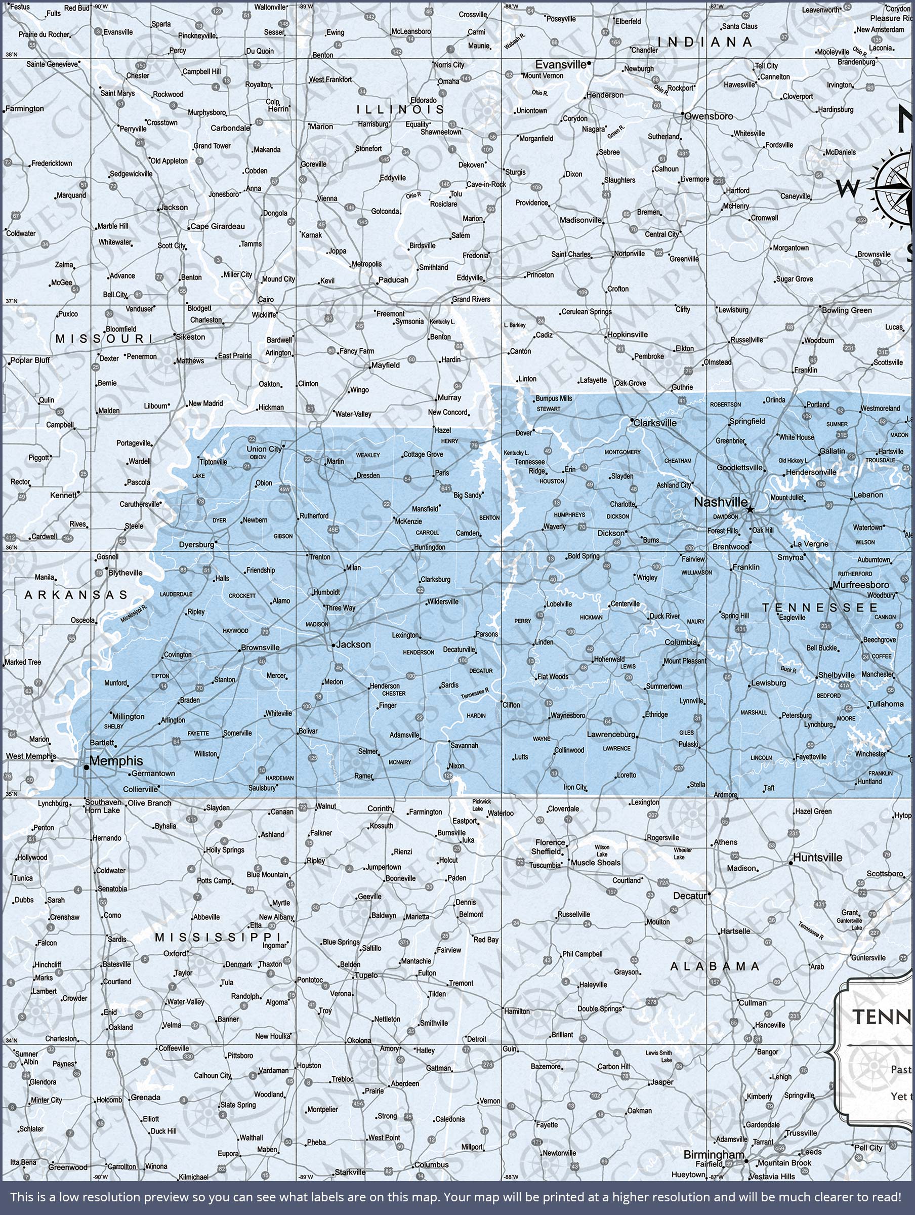 Push Pin Tennessee Map (Pin Board) - Light Blue Color Splash CM Pin Board