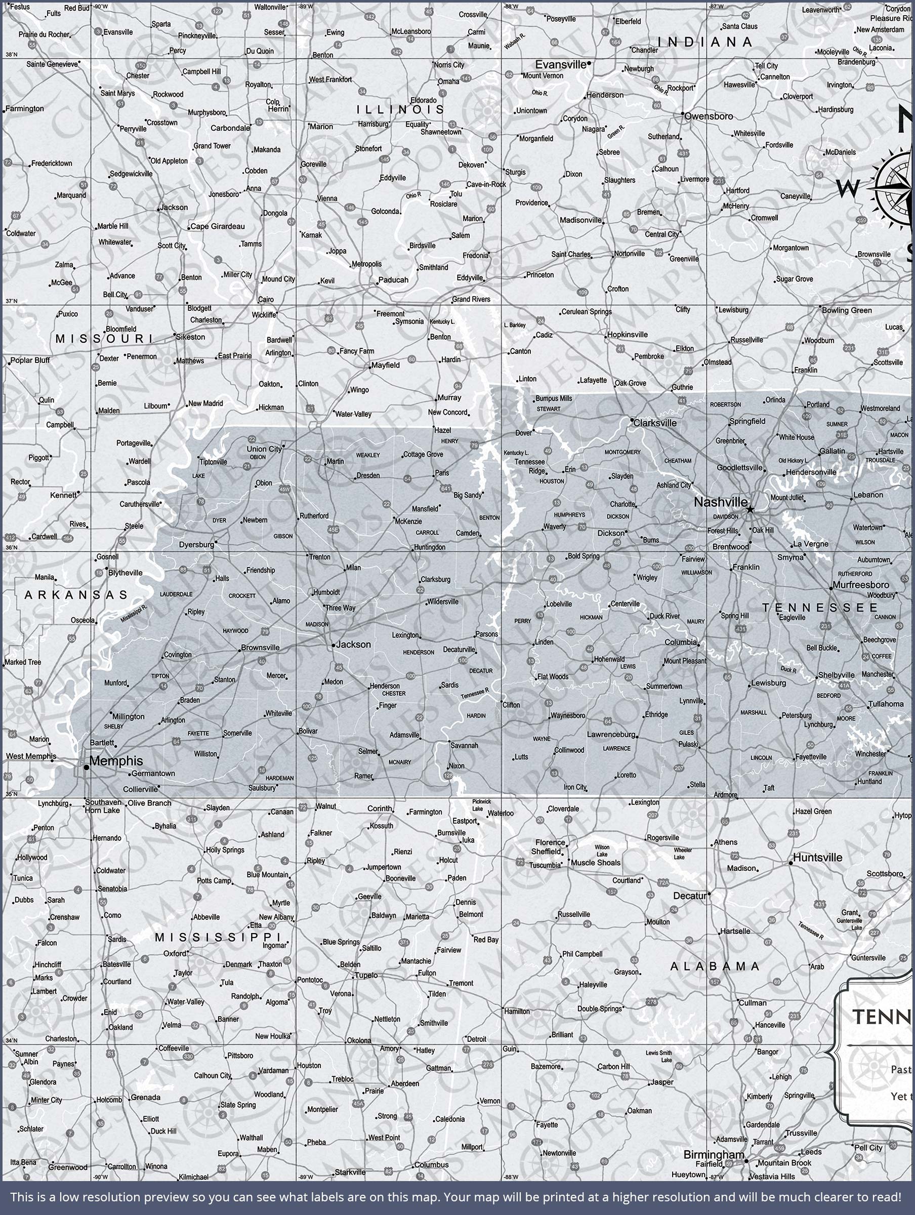 Push Pin Tennessee Map (Pin Board) - Light Gray Color Splash CM Pin Board