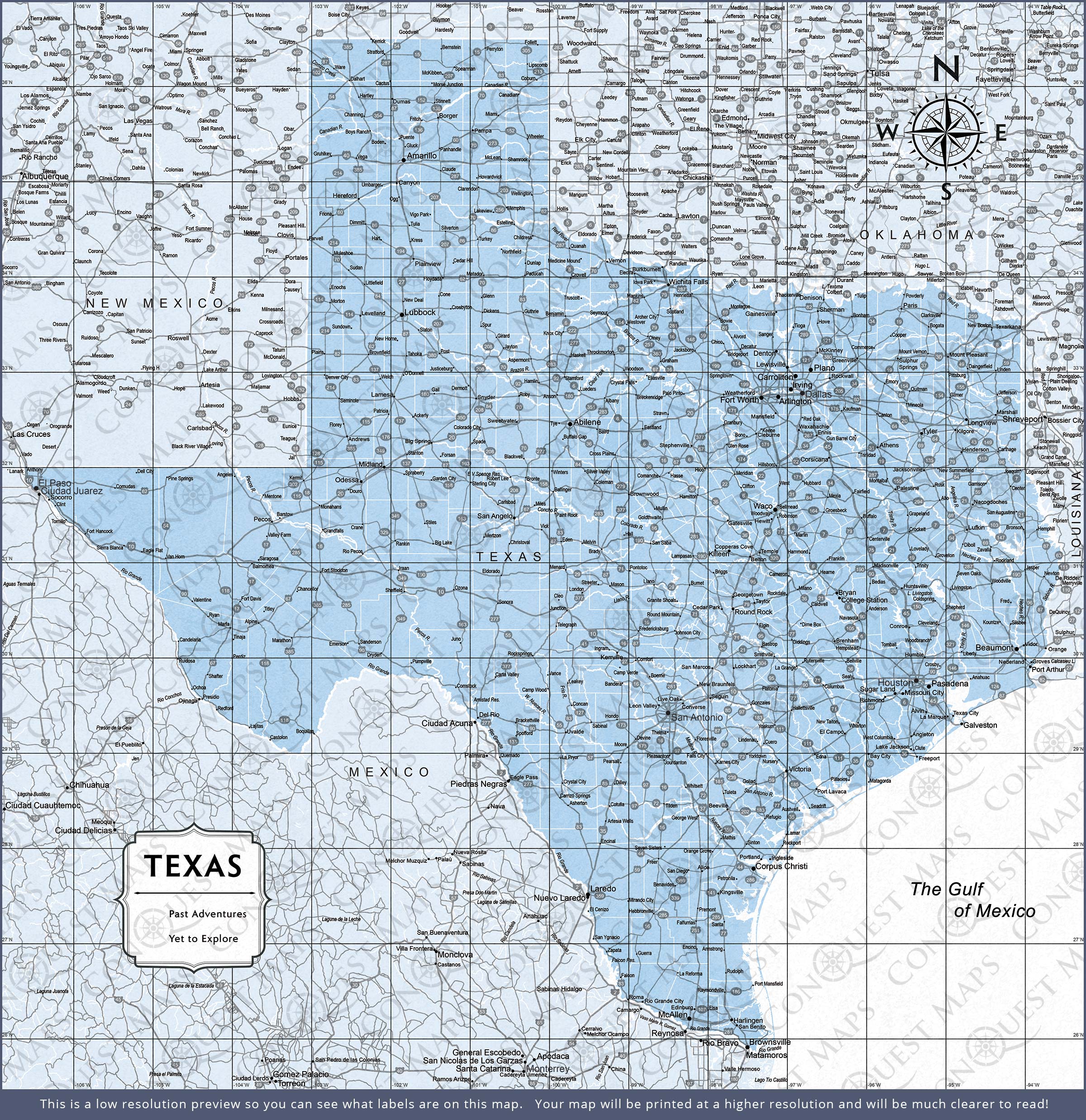 Push Pin Texas Map (Pin Board) - Light Blue Color Splash CM Pin Board