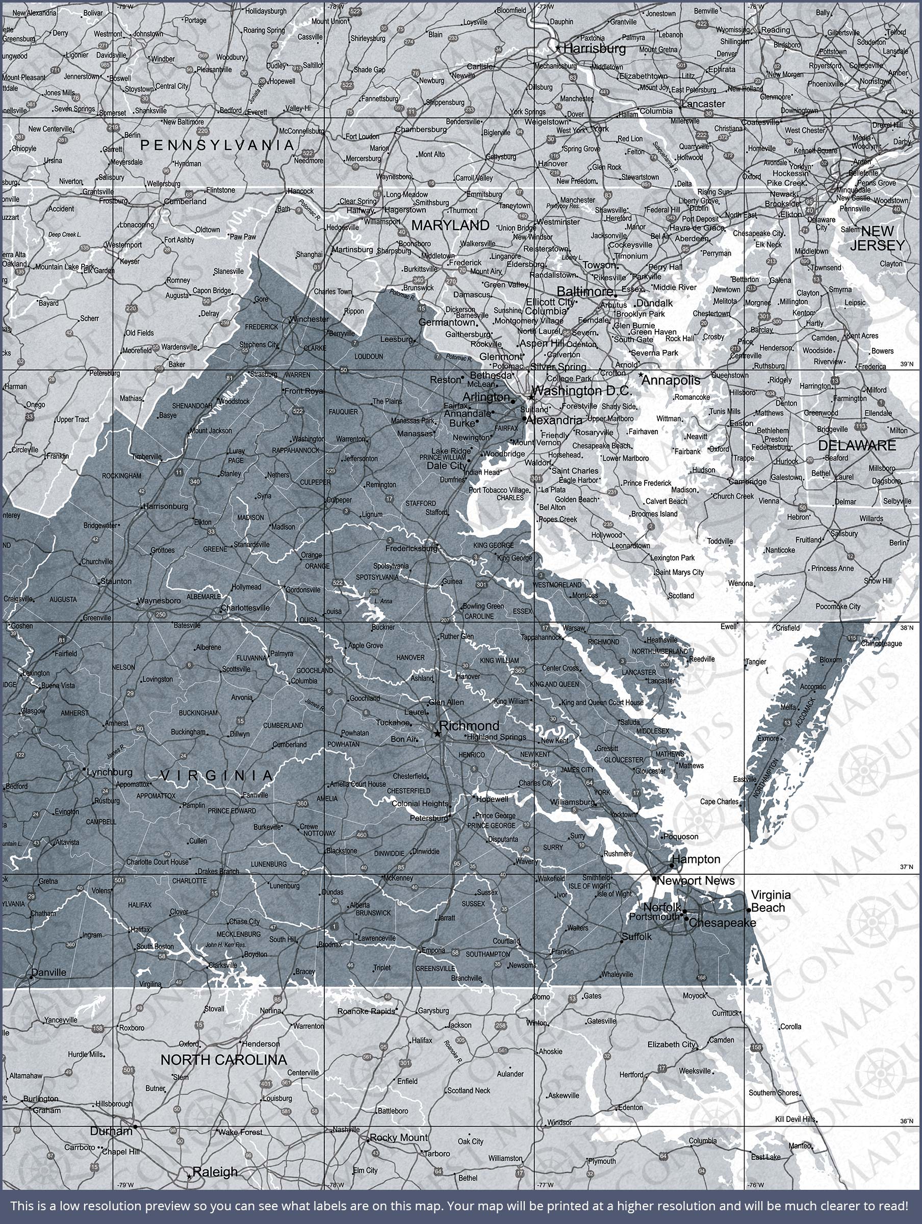Push Pin Virginia Map (Pin Board) - Dark Gray Color Splash CM Pin Board