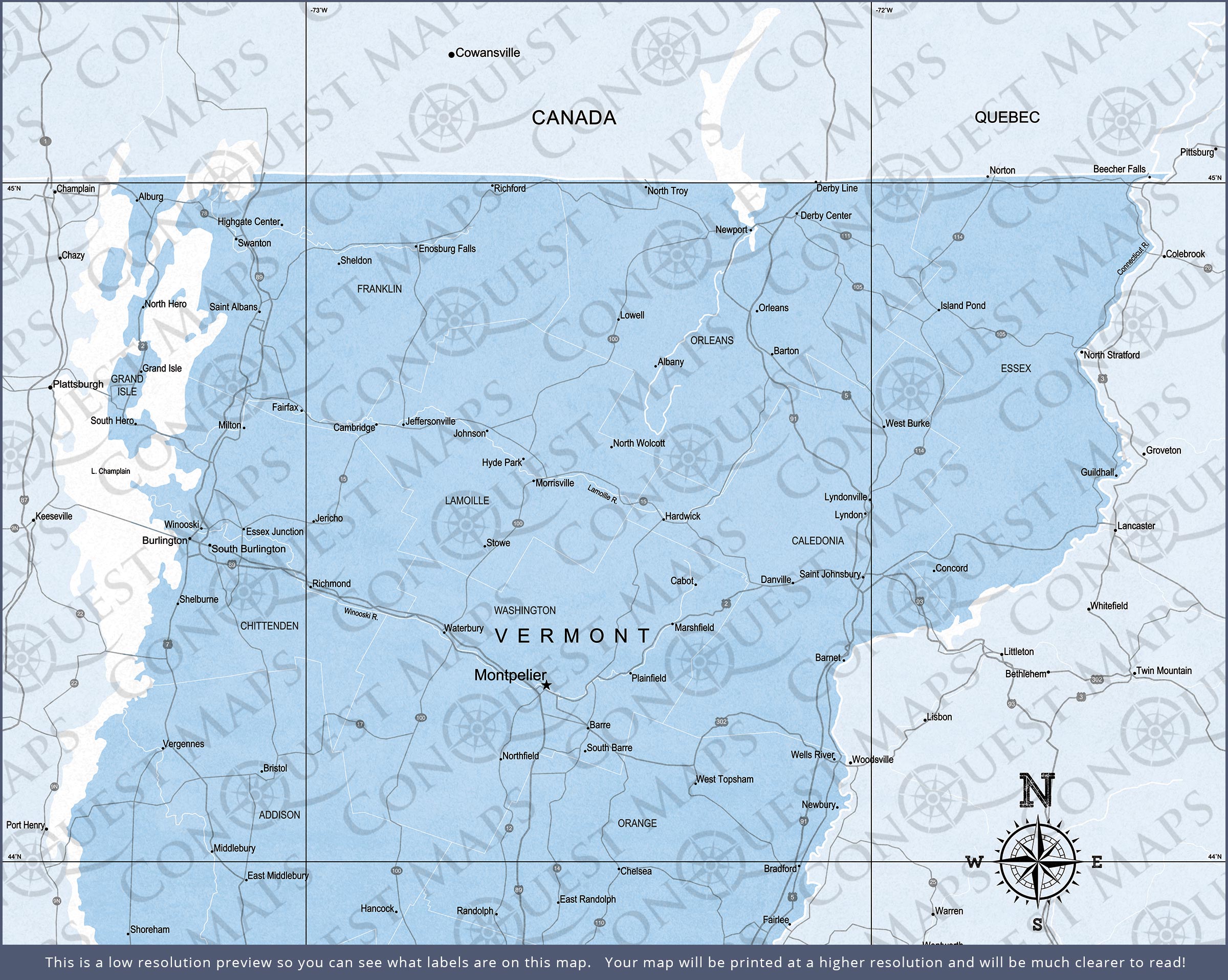 Push Pin Vermont Map (Pin Board) - Light Blue Color Splash CM Pin Board