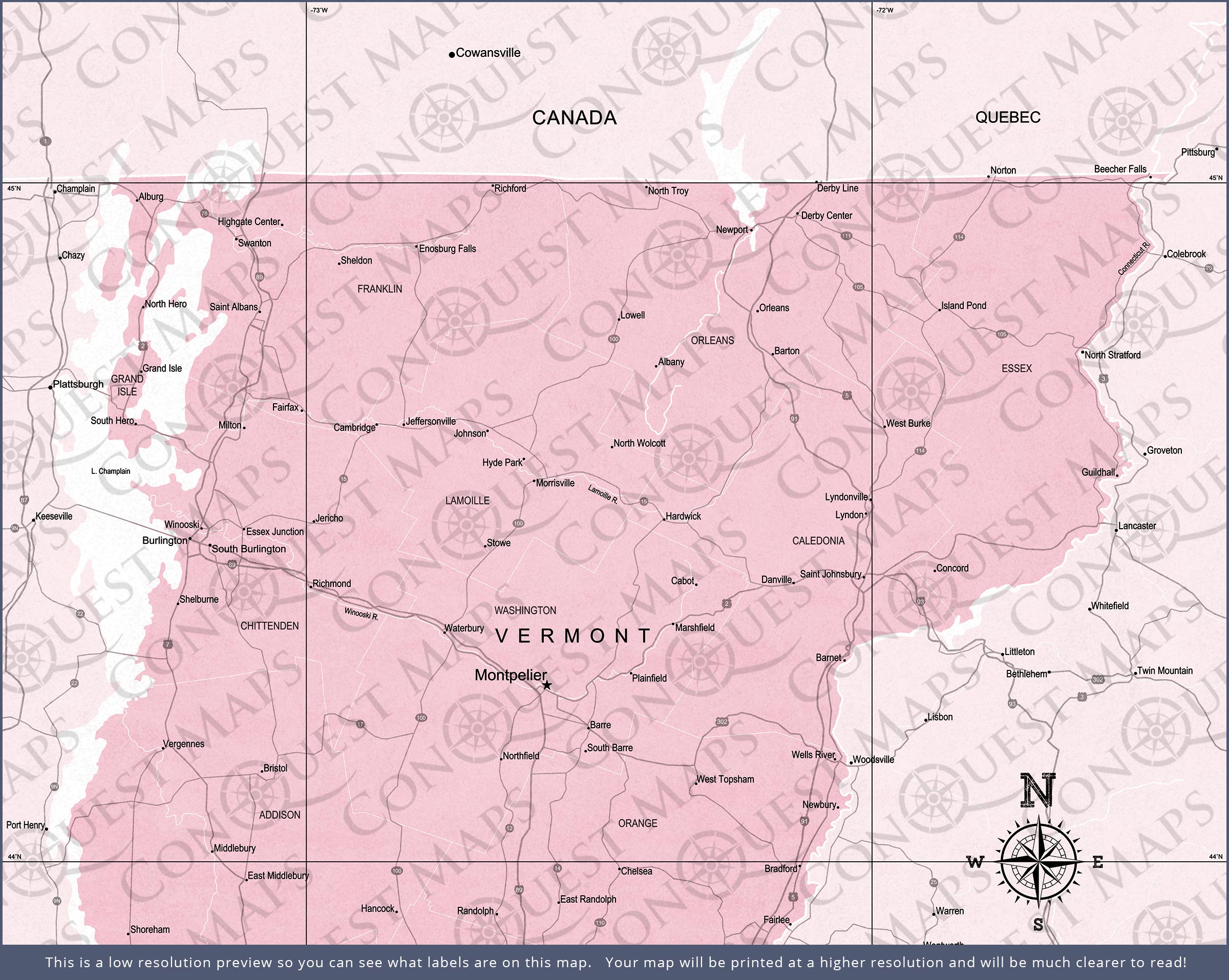 Push Pin Vermont Map (Pin Board) - Pink Color Splash CM Pin Board