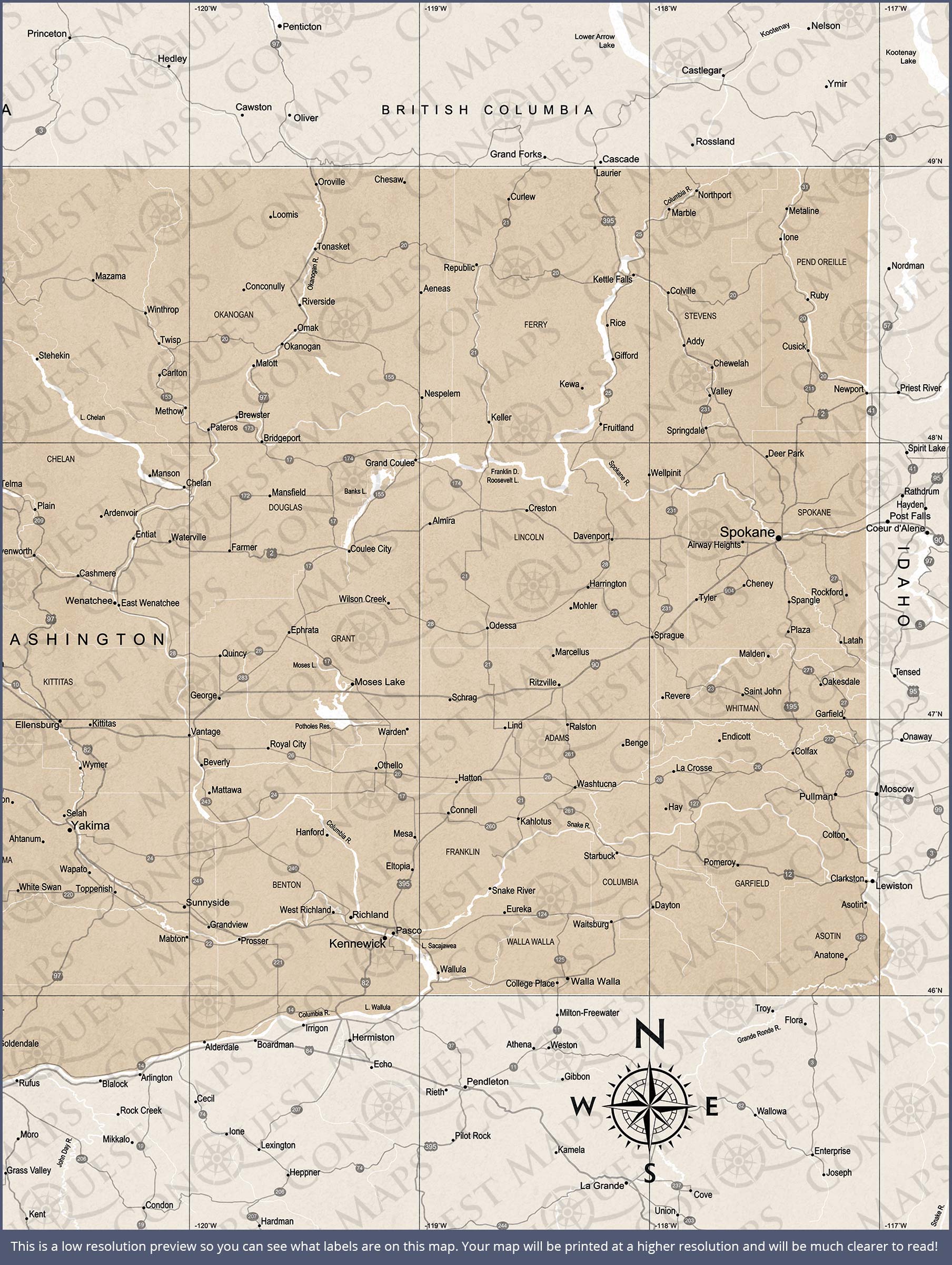 Push Pin Washington Map (Pin Board) - Light Brown Color Splash CM Pin Board