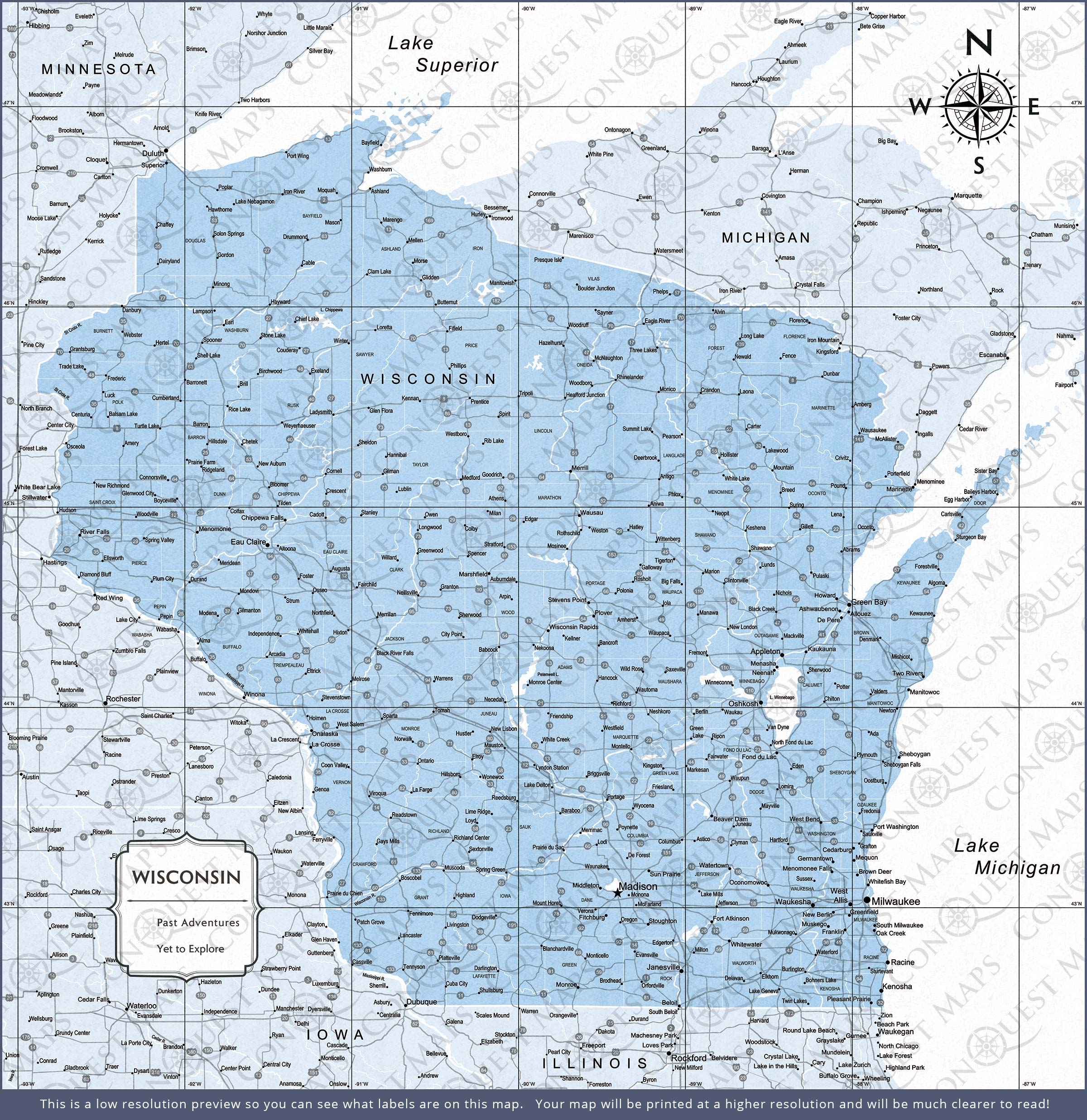 Push Pin Wisconsin Map (Pin Board) - Light Blue Color Splash CM Pin Board
