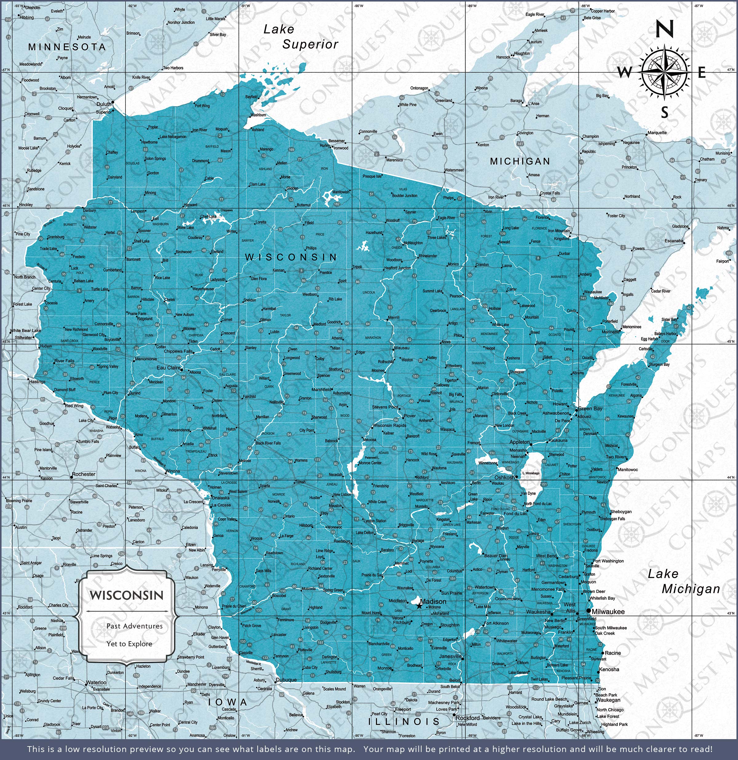 Push Pin Wisconsin Map (Pin Board) - Teal Color Splash CM Pin Board