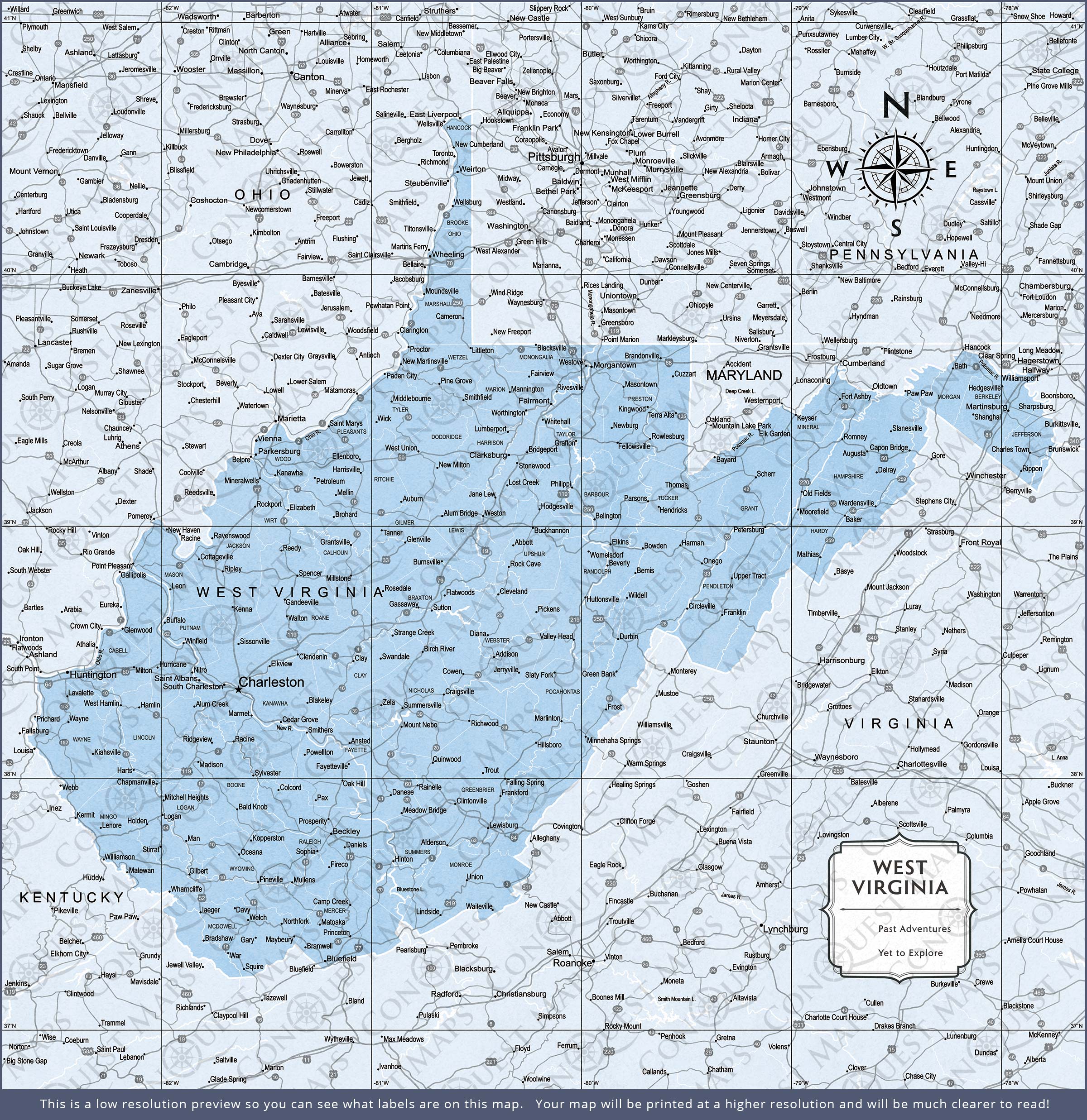 Push Pin West Virginia Map (Pin Board) - Light Blue Color Splash CM Pin Board