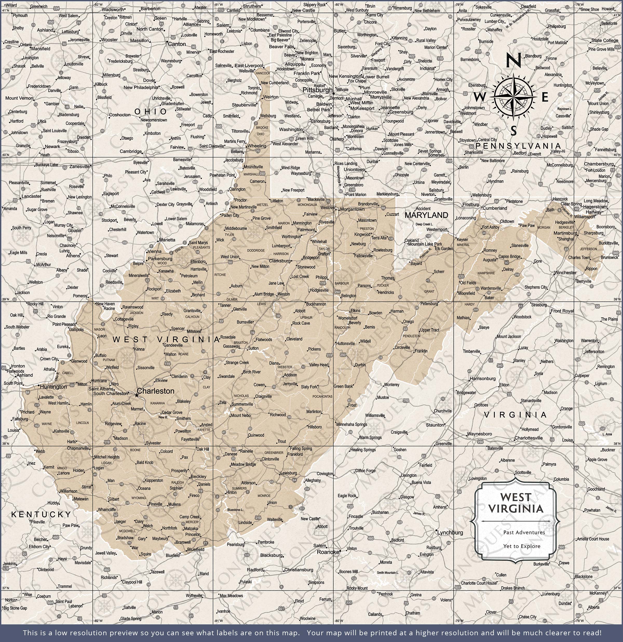 Push Pin West Virginia Map (Pin Board) - Light Brown Color Splash CM Pin Board