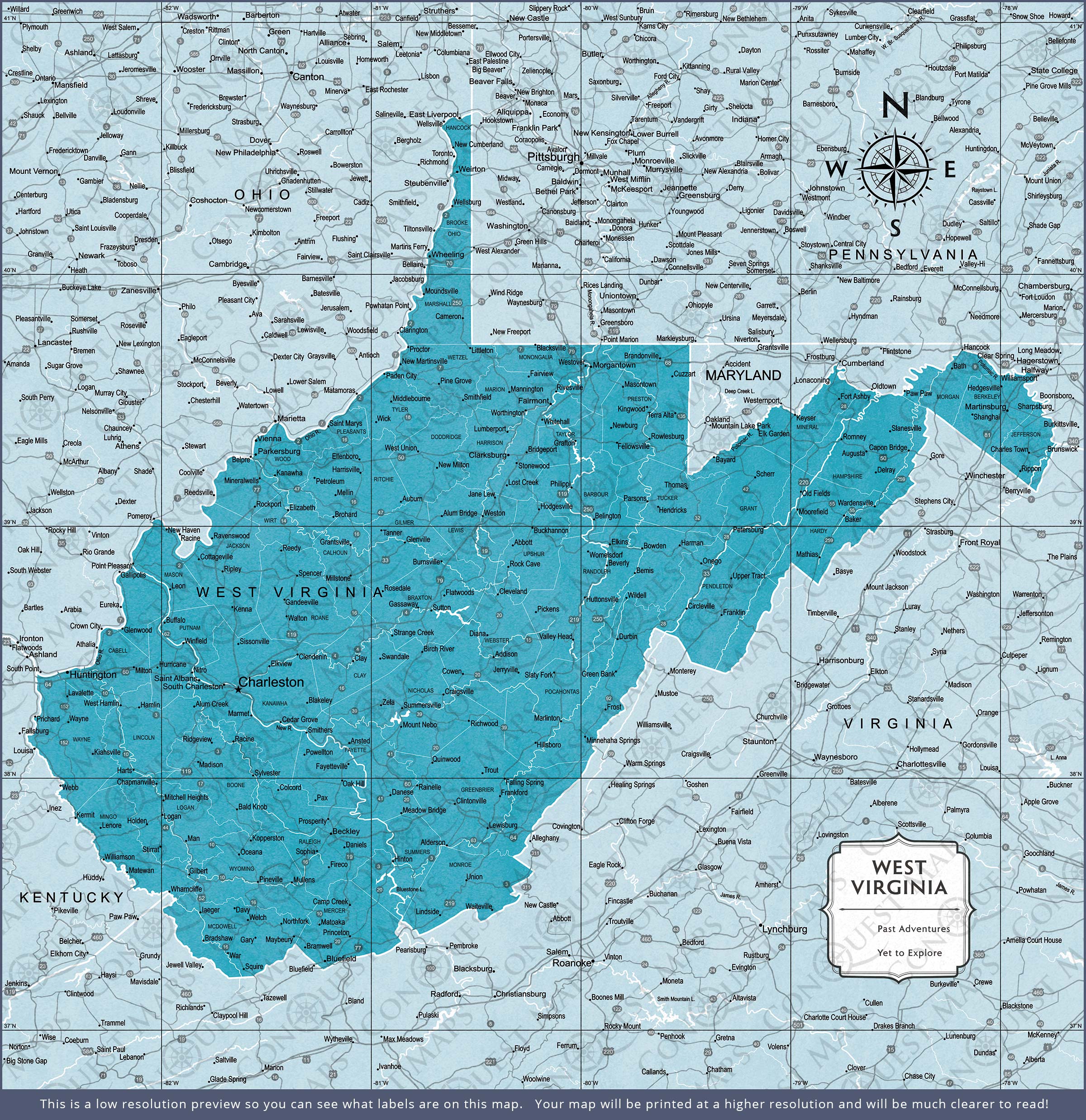 Push Pin West Virginia Map (Pin Board) - Teal Color Splash CM Pin Board