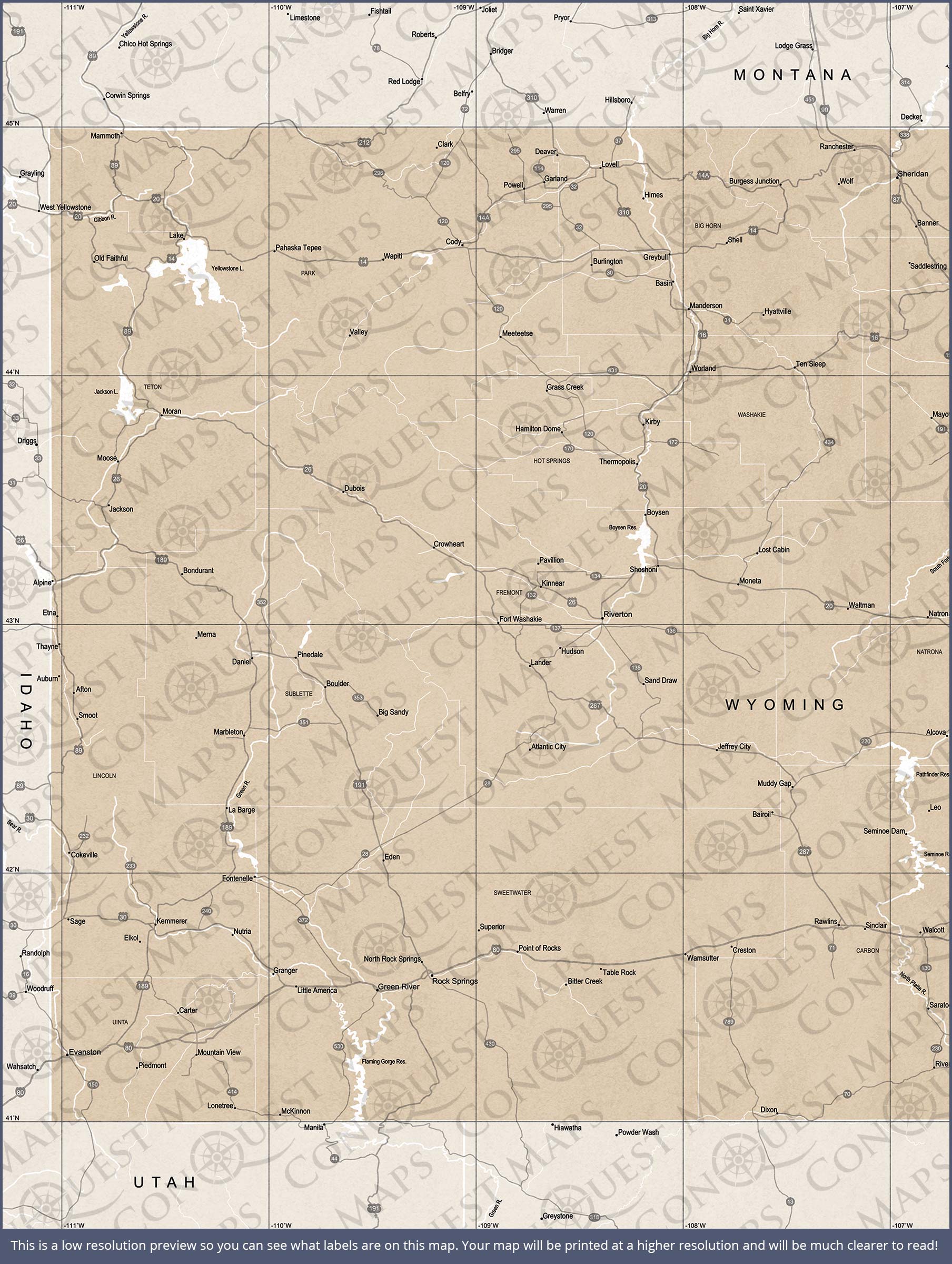 Push Pin Wyoming Map (Pin Board) - Light Brown Color Splash CM Pin Board