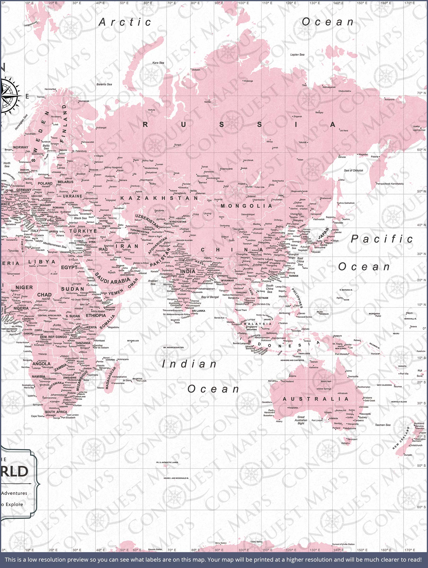 Push Pin World Map (Pin Board) - Pink Color Splash CM Pin Board