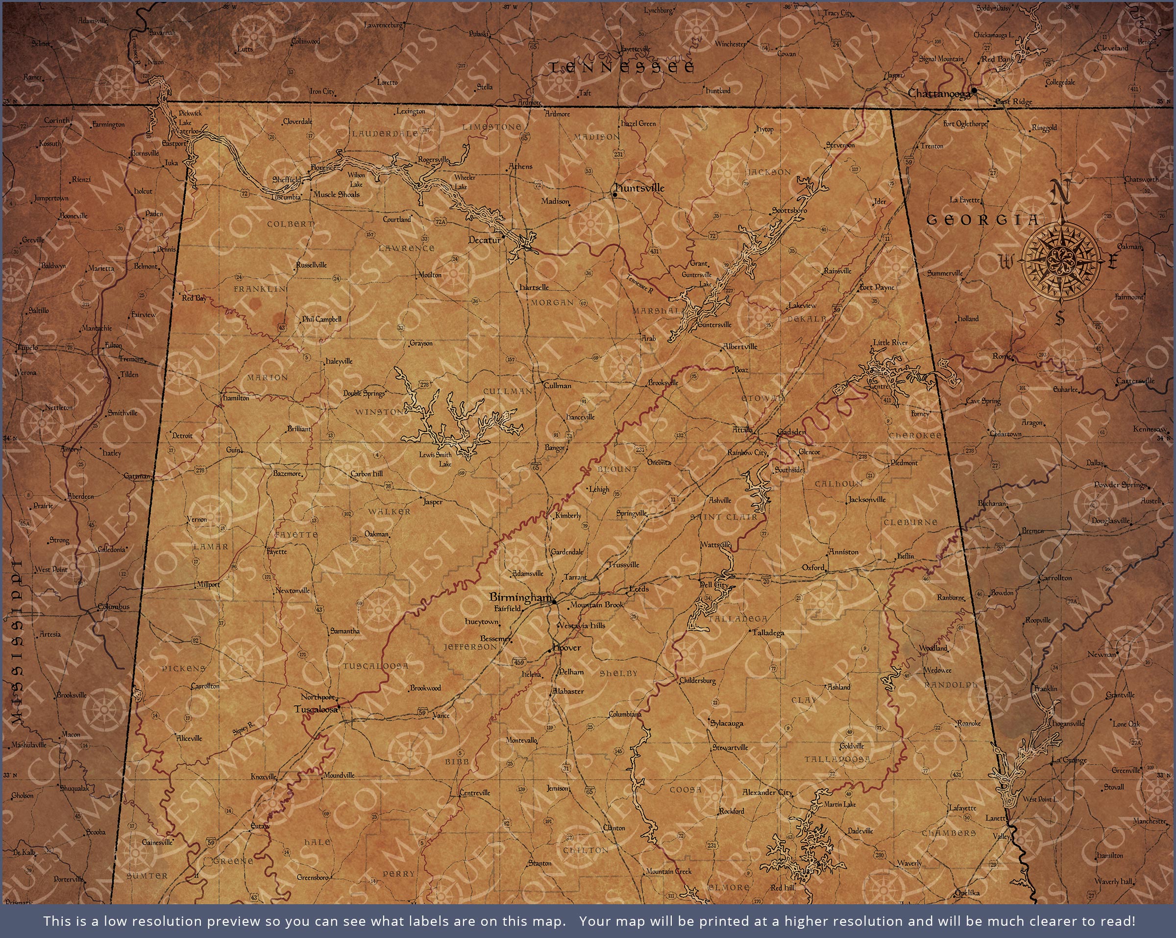 Push Pin Alabama Map (Pin Board) - Golden Aged CM Pin Board