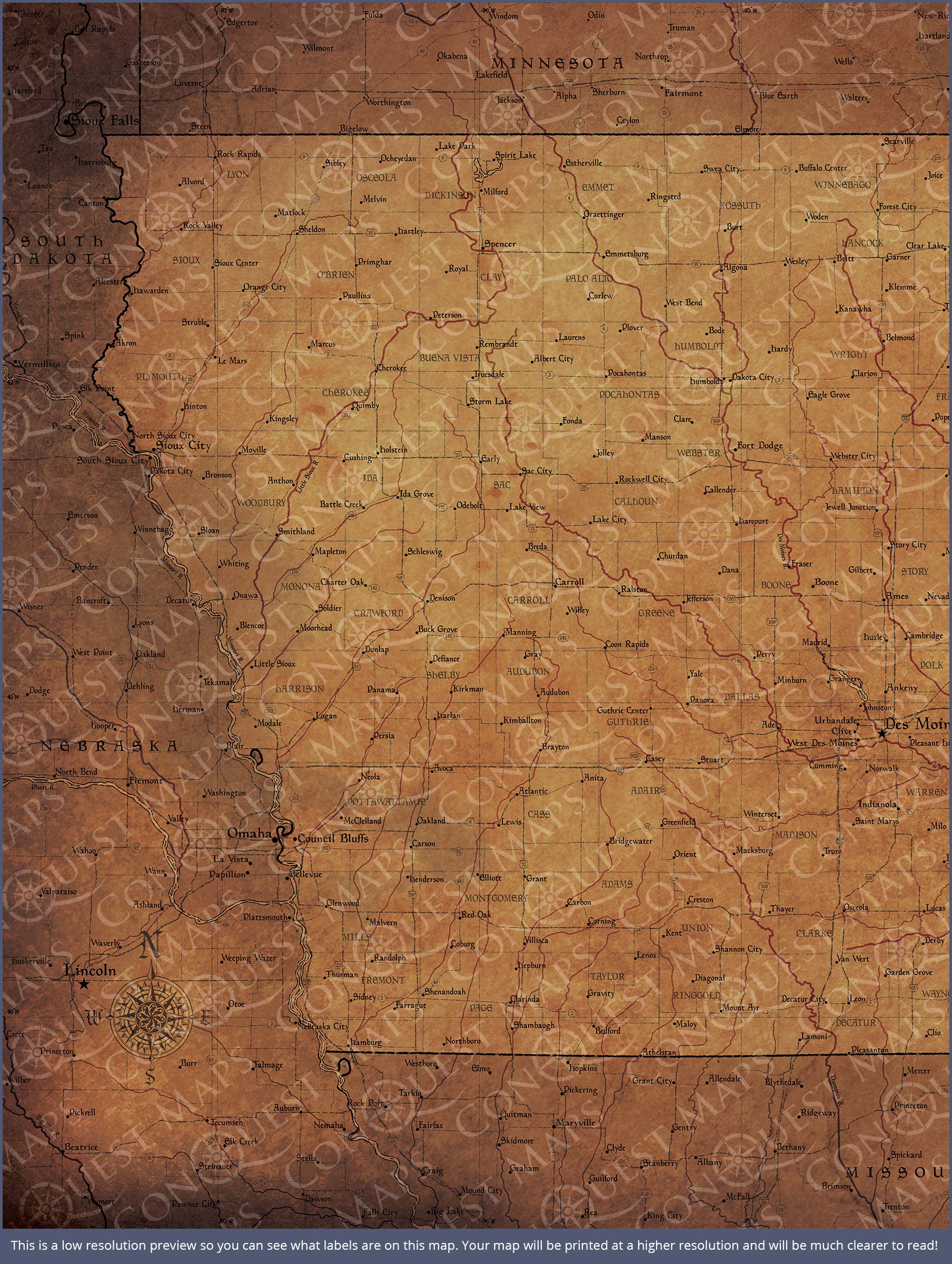 Push Pin Iowa Map (Pin Board) - Golden Aged CM Pin Board