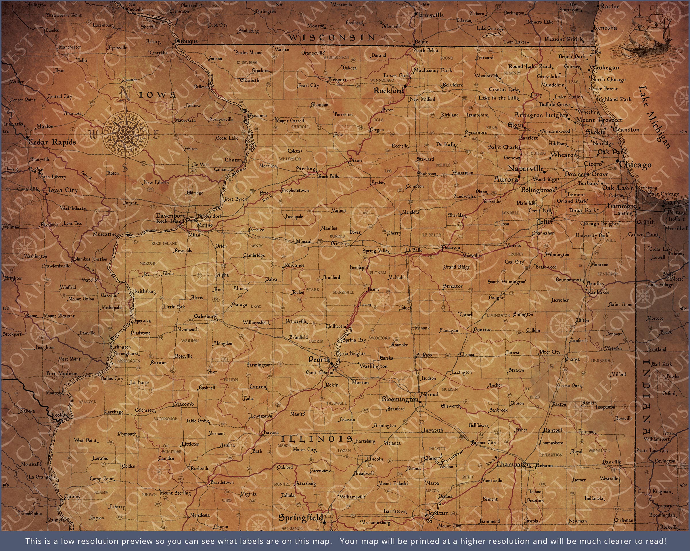 Push Pin Illinois Map (Pin Board) - Golden Aged CM Pin Board