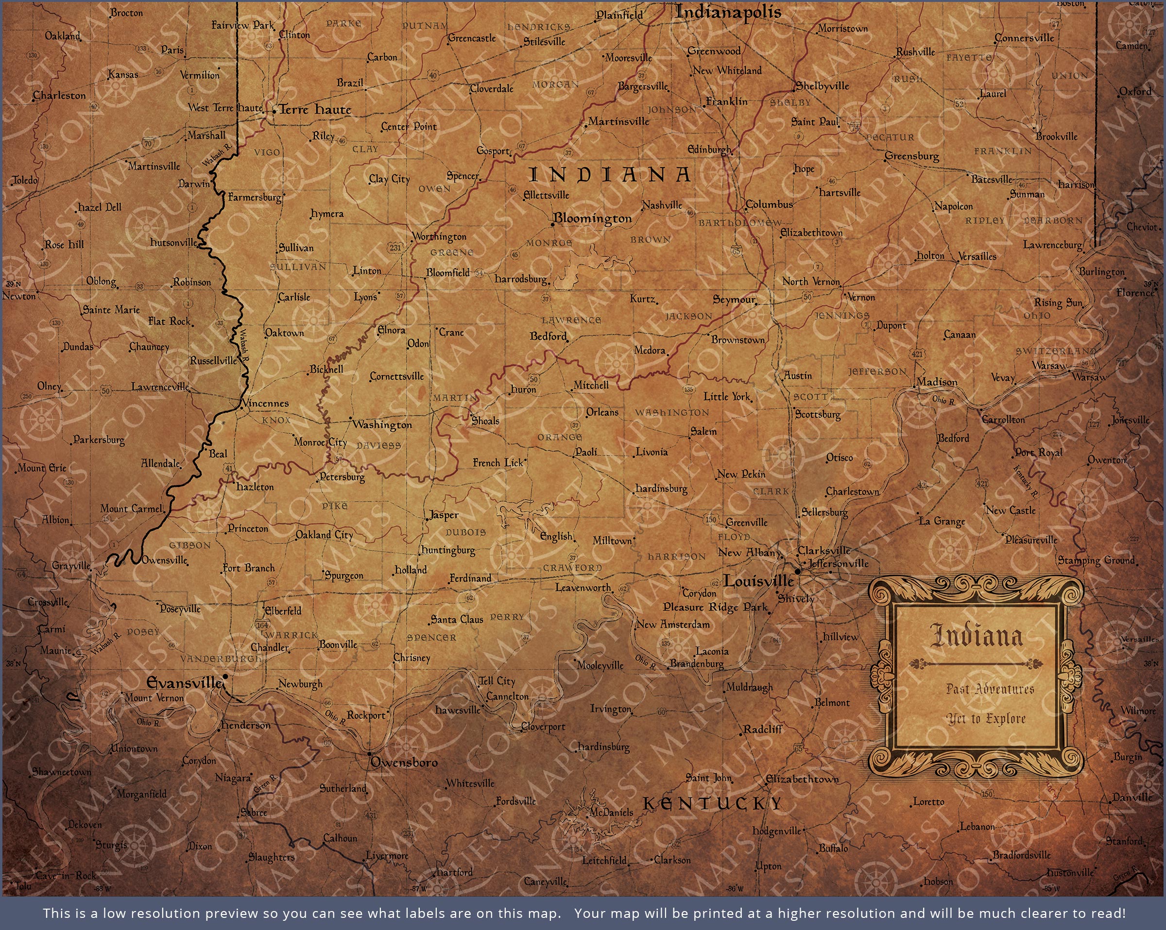 Push Pin Indiana Map (Pin Board) - Golden Aged CM Pin Board
