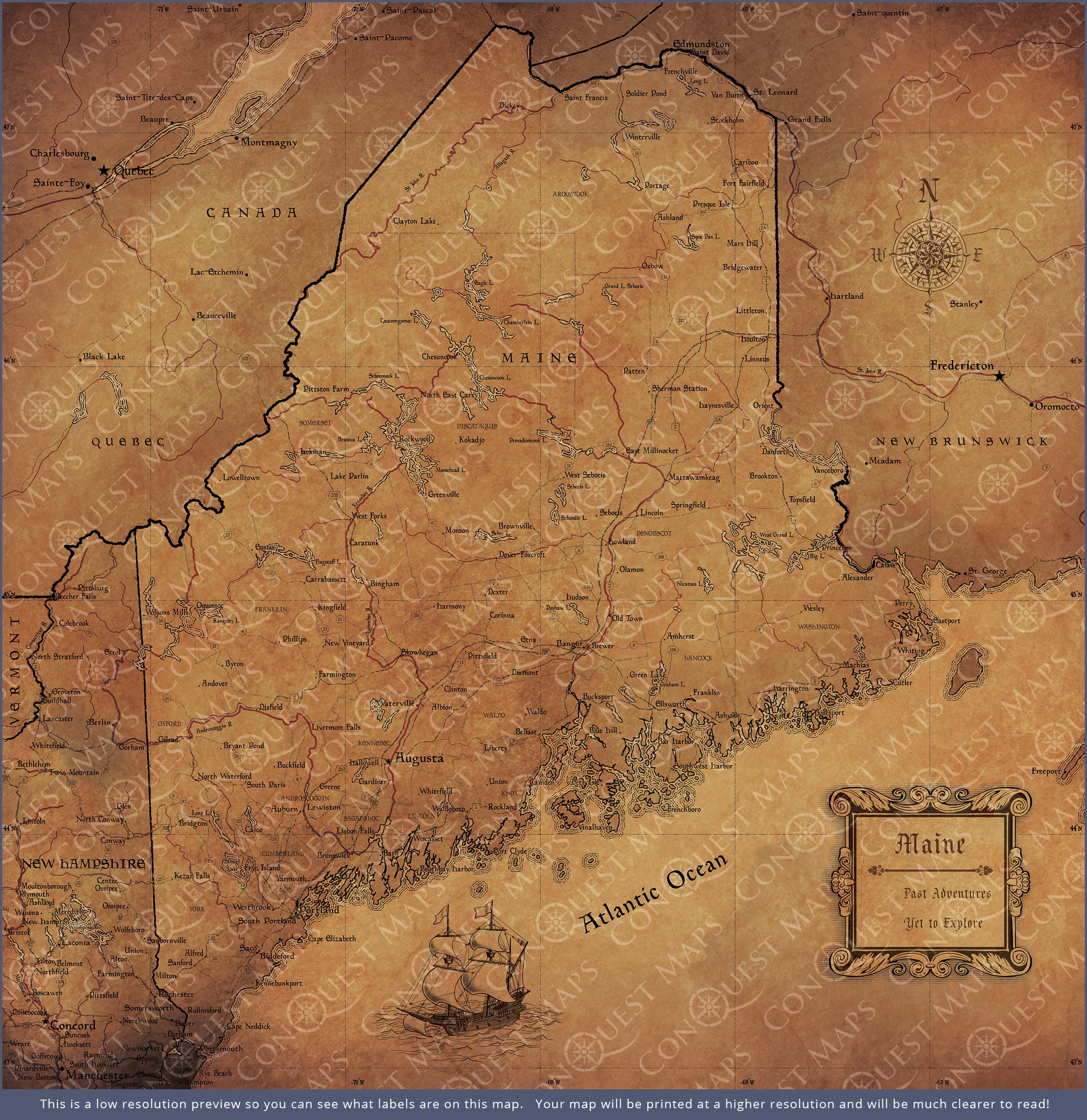 Push Pin Maine Map (Pin Board) - Golden Aged CM Pin Board