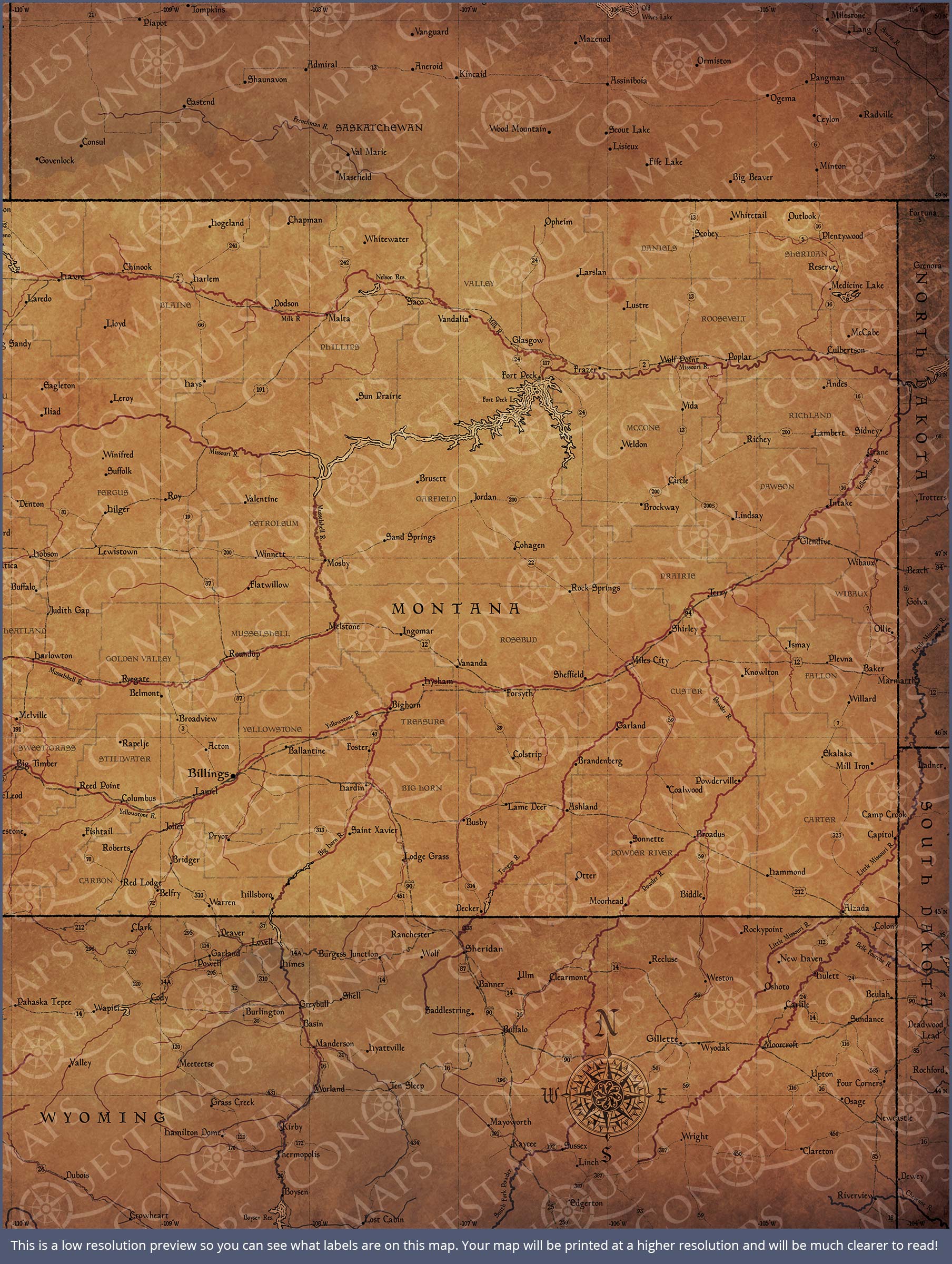 Push Pin Montana Map (Pin Board) - Golden Aged CM Pin Board