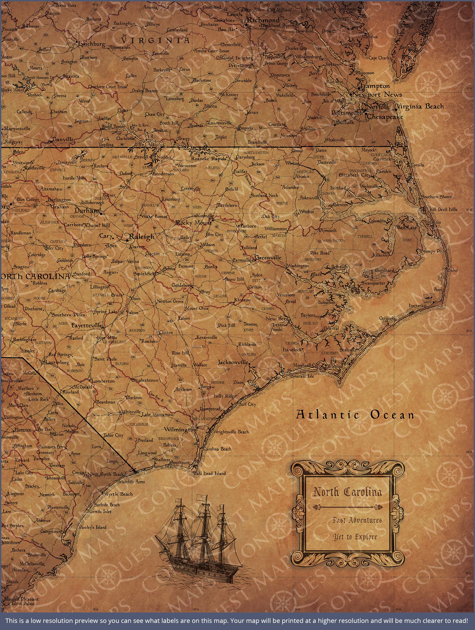 Push Pin North Carolina Map (Pin Board) - Golden Aged CM Pin Board