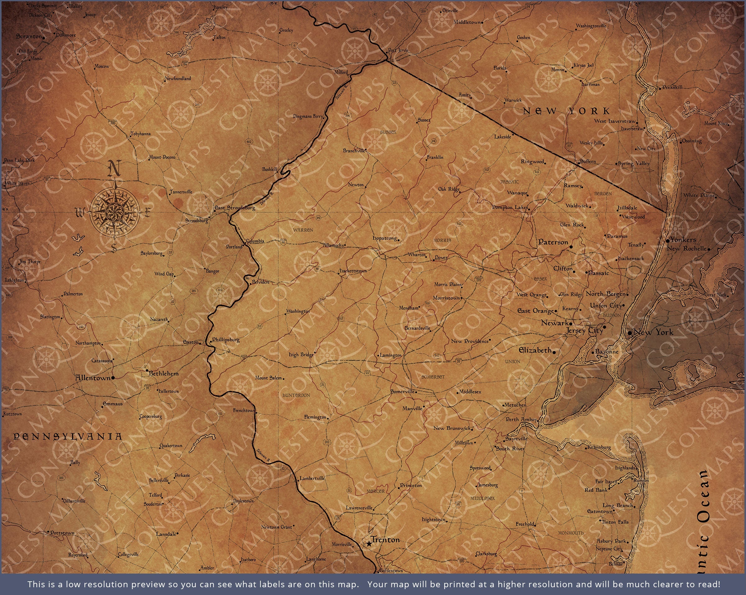 Push Pin New Jersey Map (Pin Board) - Golden Aged CM Pin Board