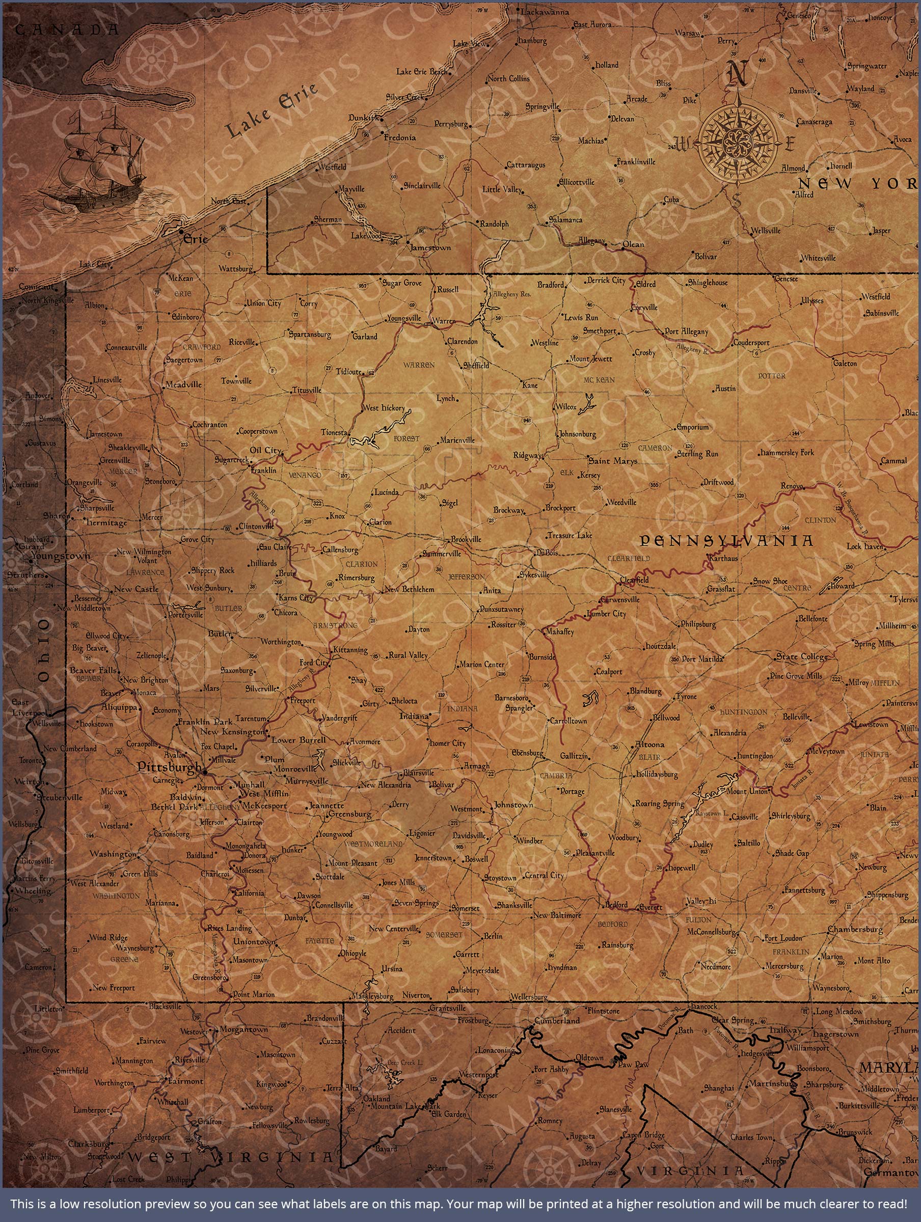 Push Pin Pennsylvania Map (Pin Board) - Golden Aged CM Pin Board