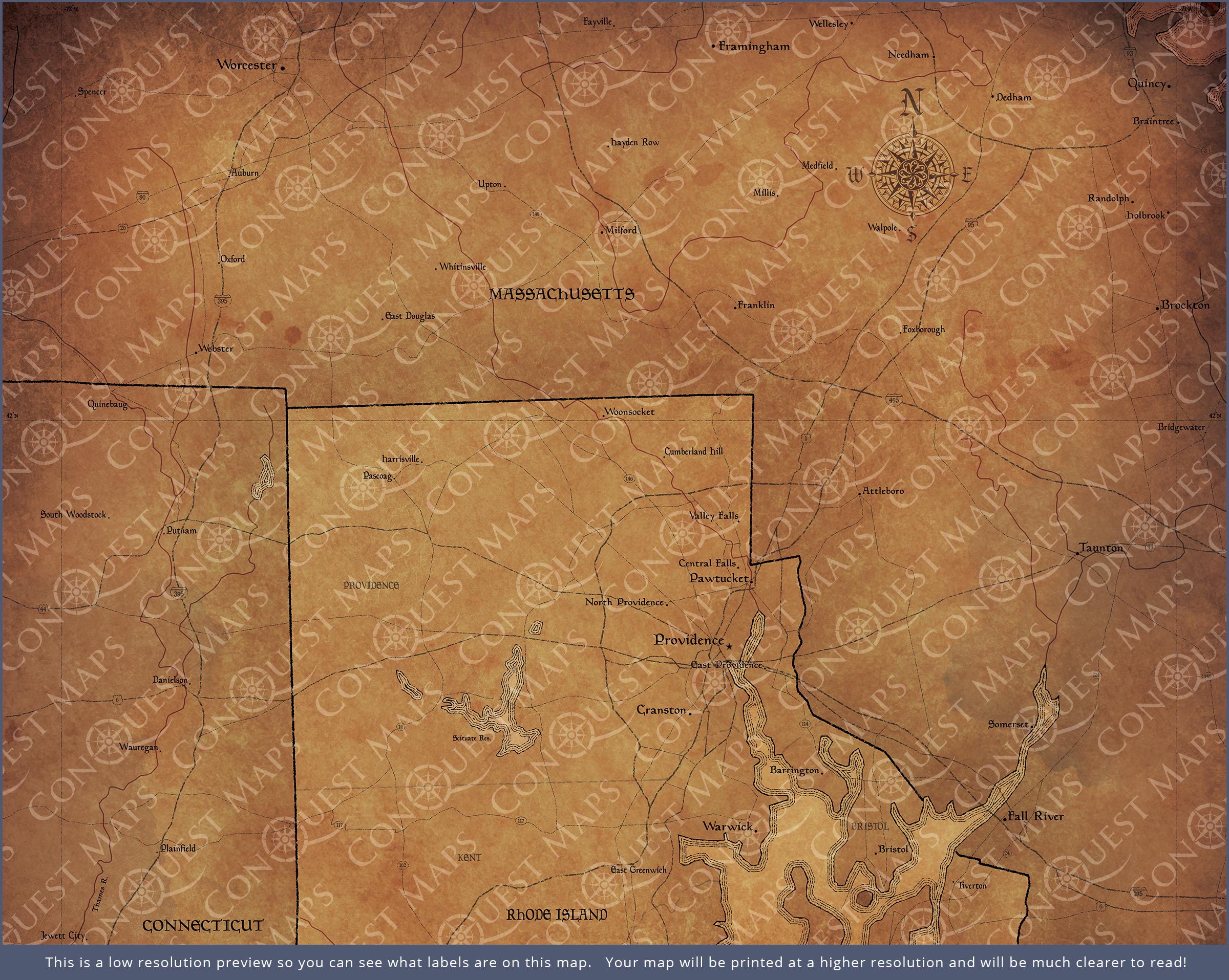 Push Pin Rhode Island Map (Pin Board) - Golden Aged CM Pin Board