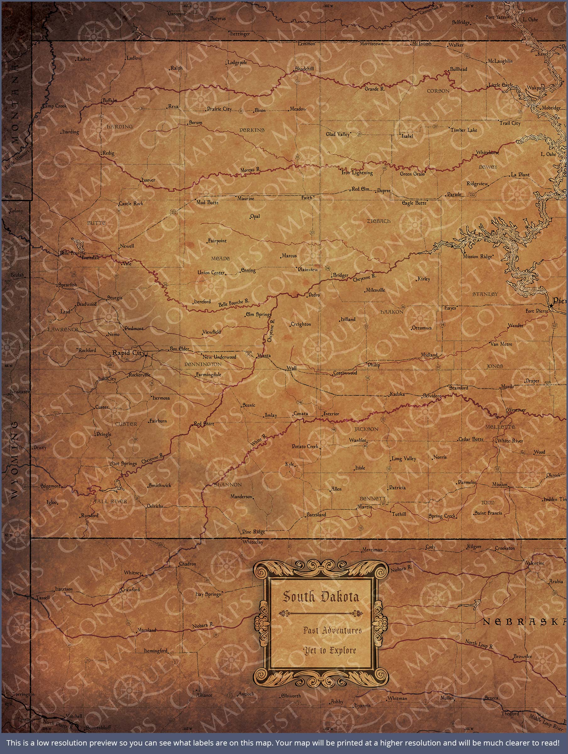 Push Pin South Dakota Map (Pin Board) - Golden Aged CM Pin Board