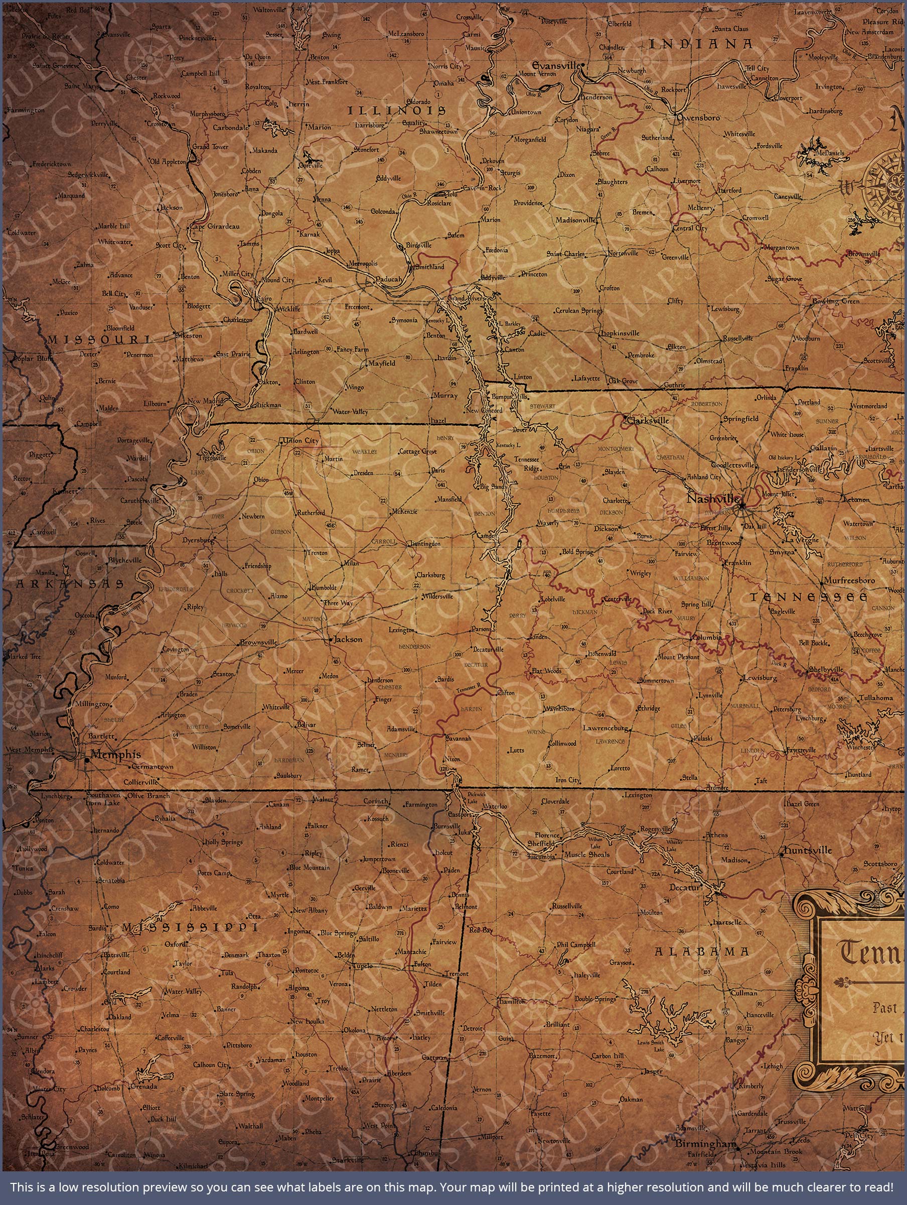 Push Pin Tennessee Map (Pin Board) - Golden Aged CM Pin Board