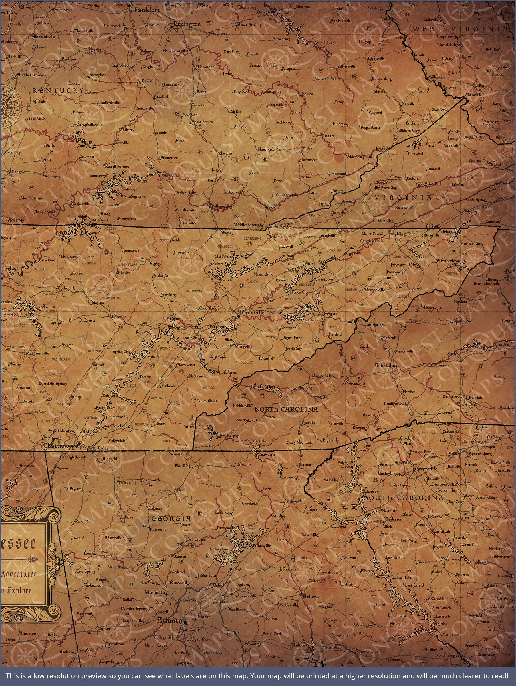 Push Pin Tennessee Map (Pin Board) - Golden Aged CM Pin Board