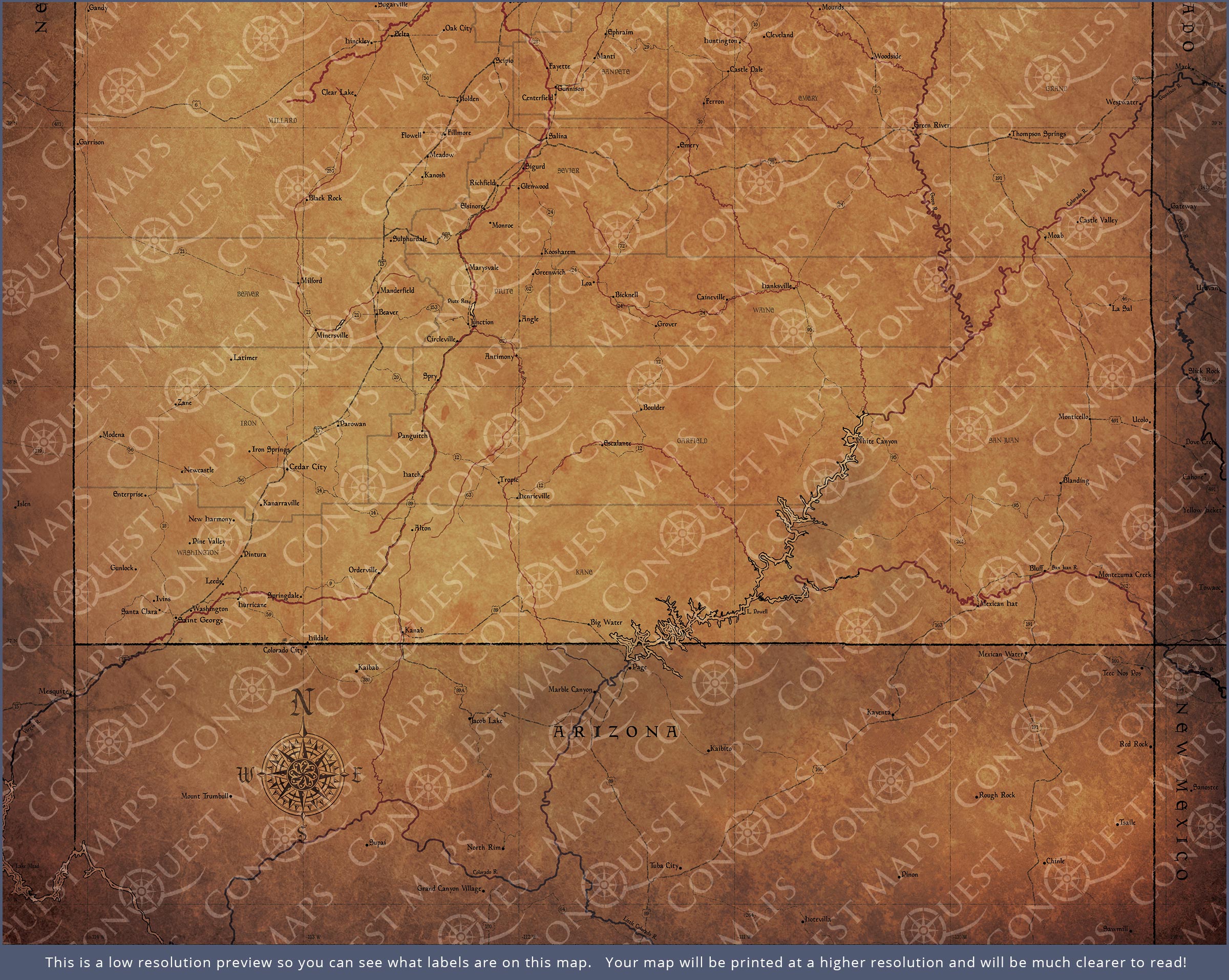 Push Pin Utah Map (Pin Board) - Golden Aged CM Pin Board