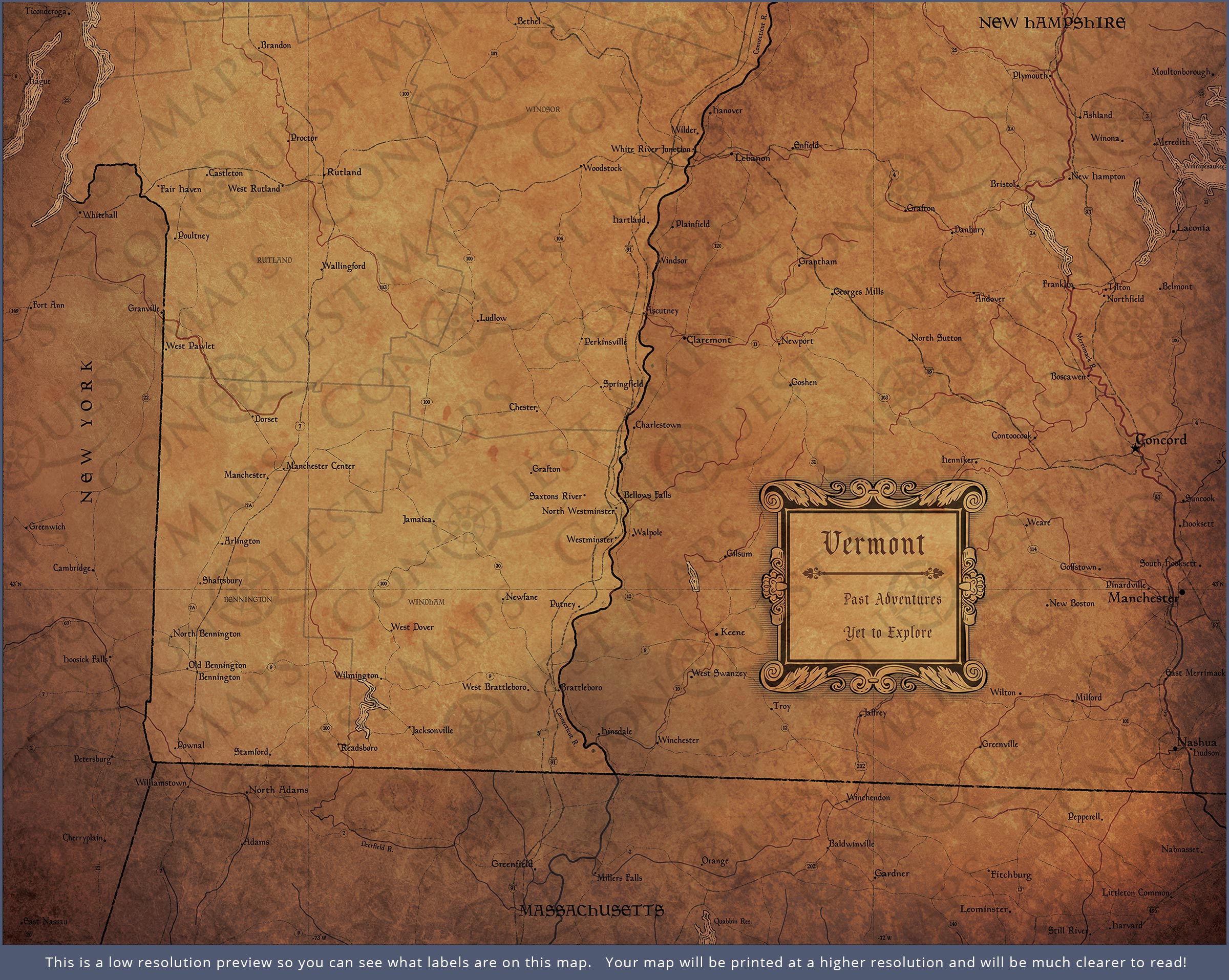 Push Pin Vermont Map (Pin Board) - Golden Aged CM Pin Board