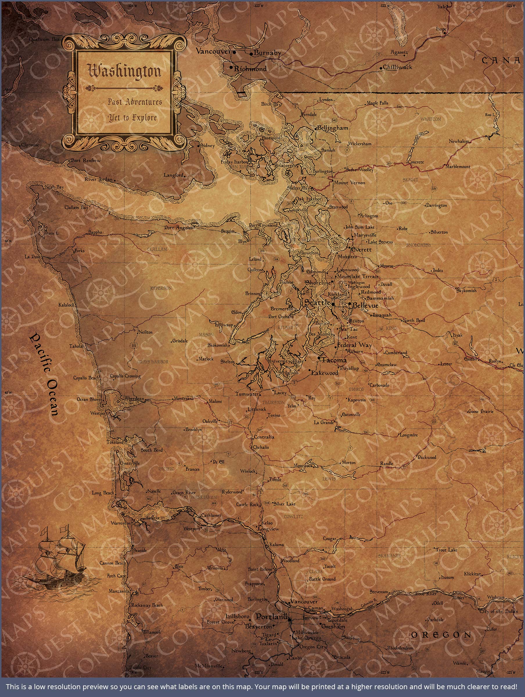 Push Pin Washington Map (Pin Board) - Golden Aged CM Pin Board