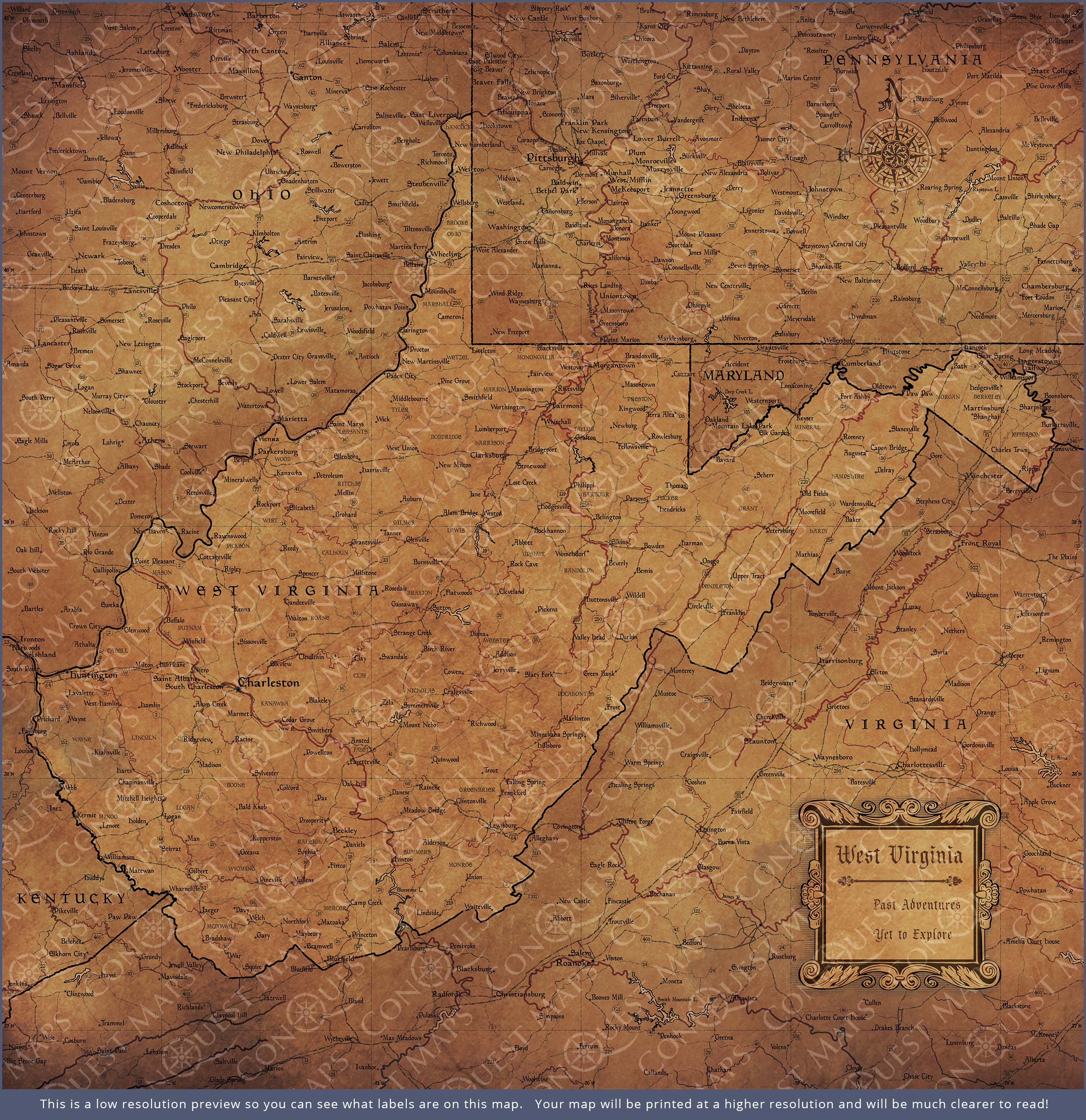 Push Pin West Virginia Map (Pin Board) - Golden Aged CM Pin Board