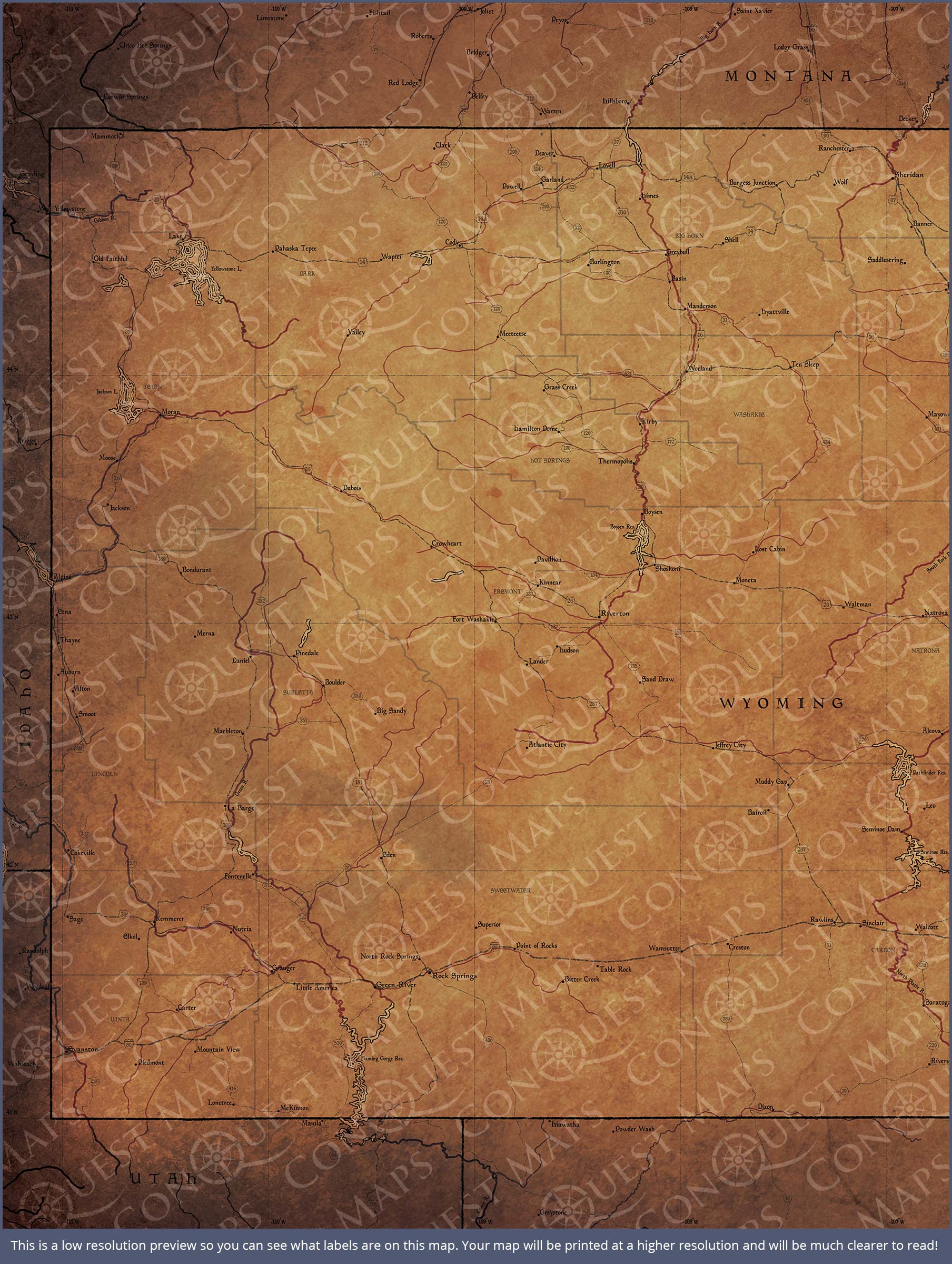 Push Pin Wyoming Map (Pin Board) - Golden Aged CM Pin Board