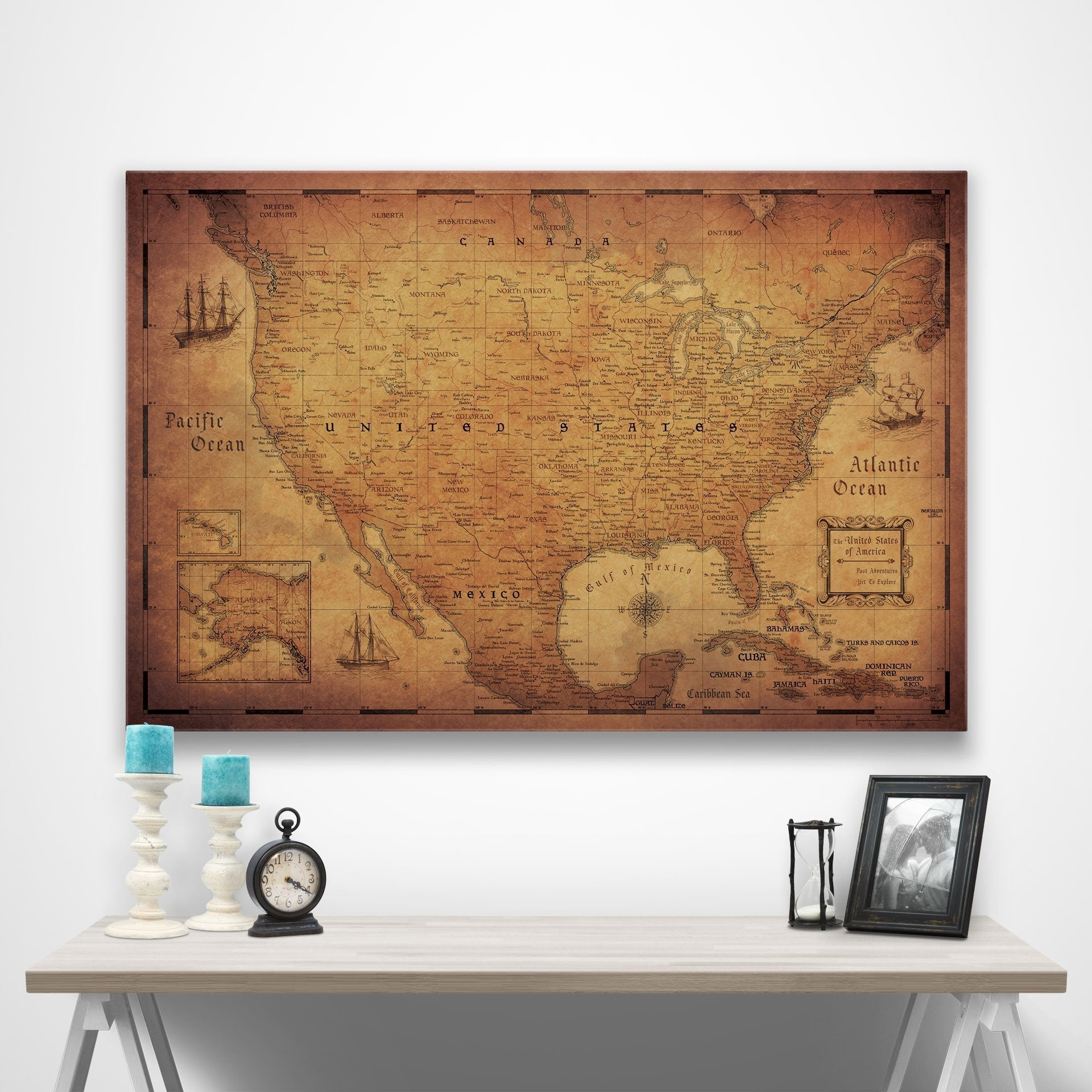USA Map Poster - Golden Aged CM Poster
